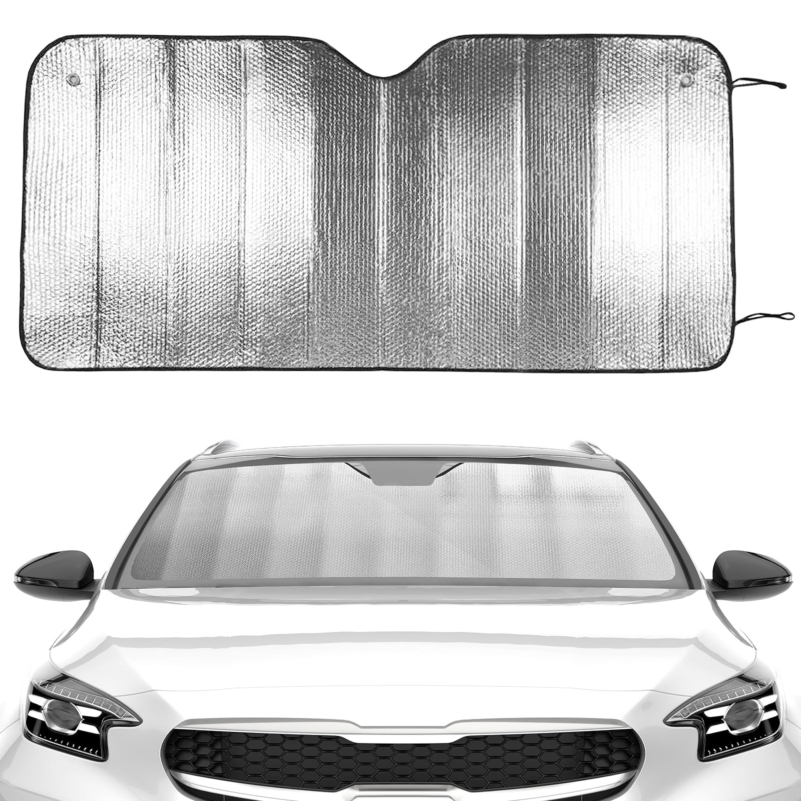 Enerfero Parasol de Coche Delantero,Parasol de Ventana Delantera Parasol Luna de Coche Metalizado Protección Rayos UV Parabrisas, Protector Solar Camioneta,Turismo,SUV, Furgoneta(130cmX60cm)