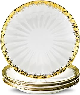 Dinner Plates, Ceramic dinner plates Set of 4, White Dinner Plate with G...