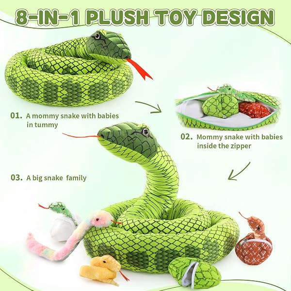 MorisMos 300cm lang Schlange Kuscheltier XXL mit Baby im Bauch, riesen groß Plüschschlange Plüschpuppe, Flauschiger Stofftier Plüschtier Snake Geschenk für Jungen - 2