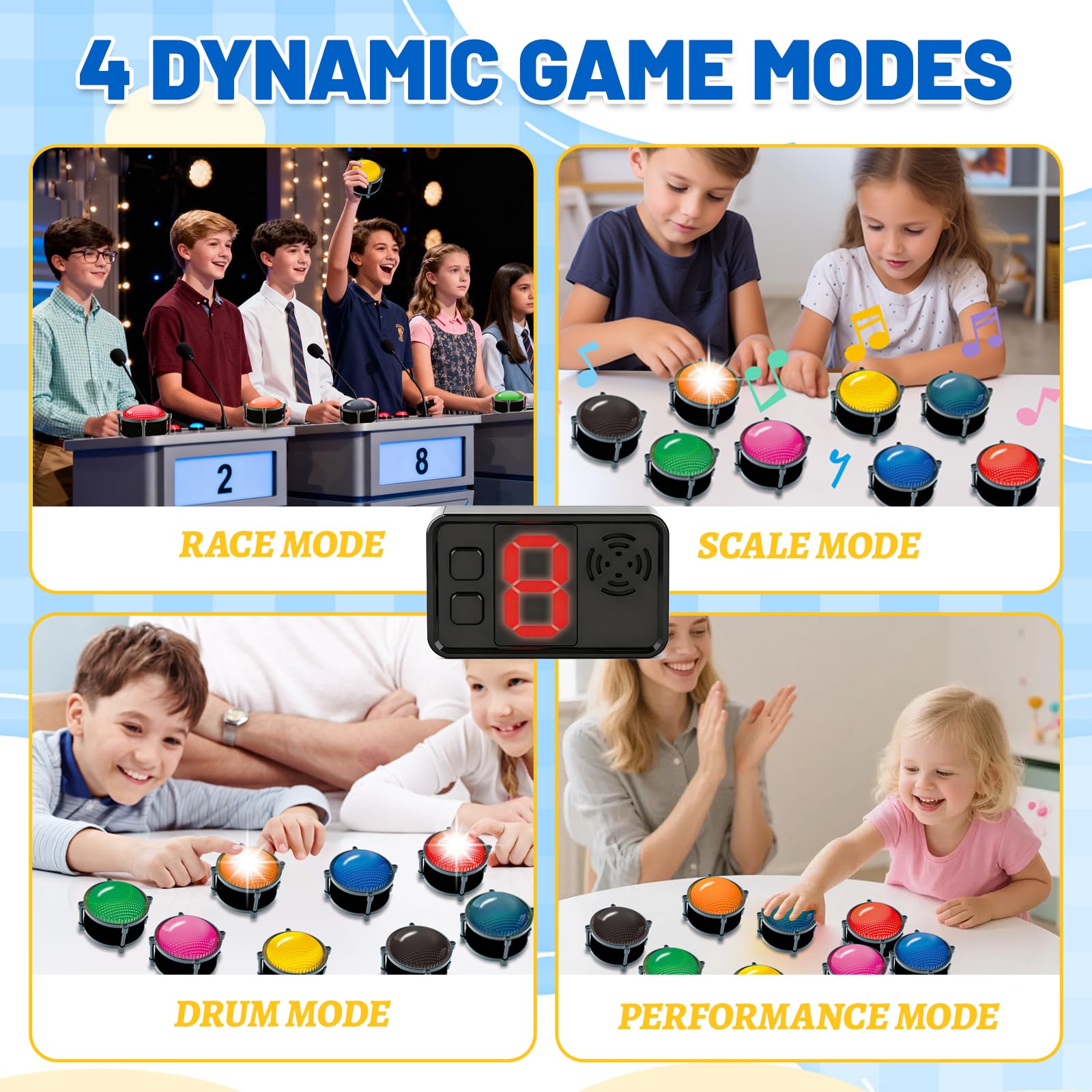 Set di 8 cicalini per spettacoli di giochi, quiz educativi e in classe, serate di giochi per famiglie, curiosità su Jeopardy, mostra chi ha ronzato per primo, 4 modalità, 50 m, sistema cicalino per
