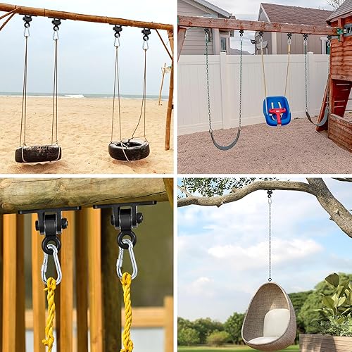 Miniatura 3 de Ganchos de columpio resistentes para juegos de madera, parque infantil, porche, interior y exterior y colgar con ganchos a presión (4 piezas, negro)