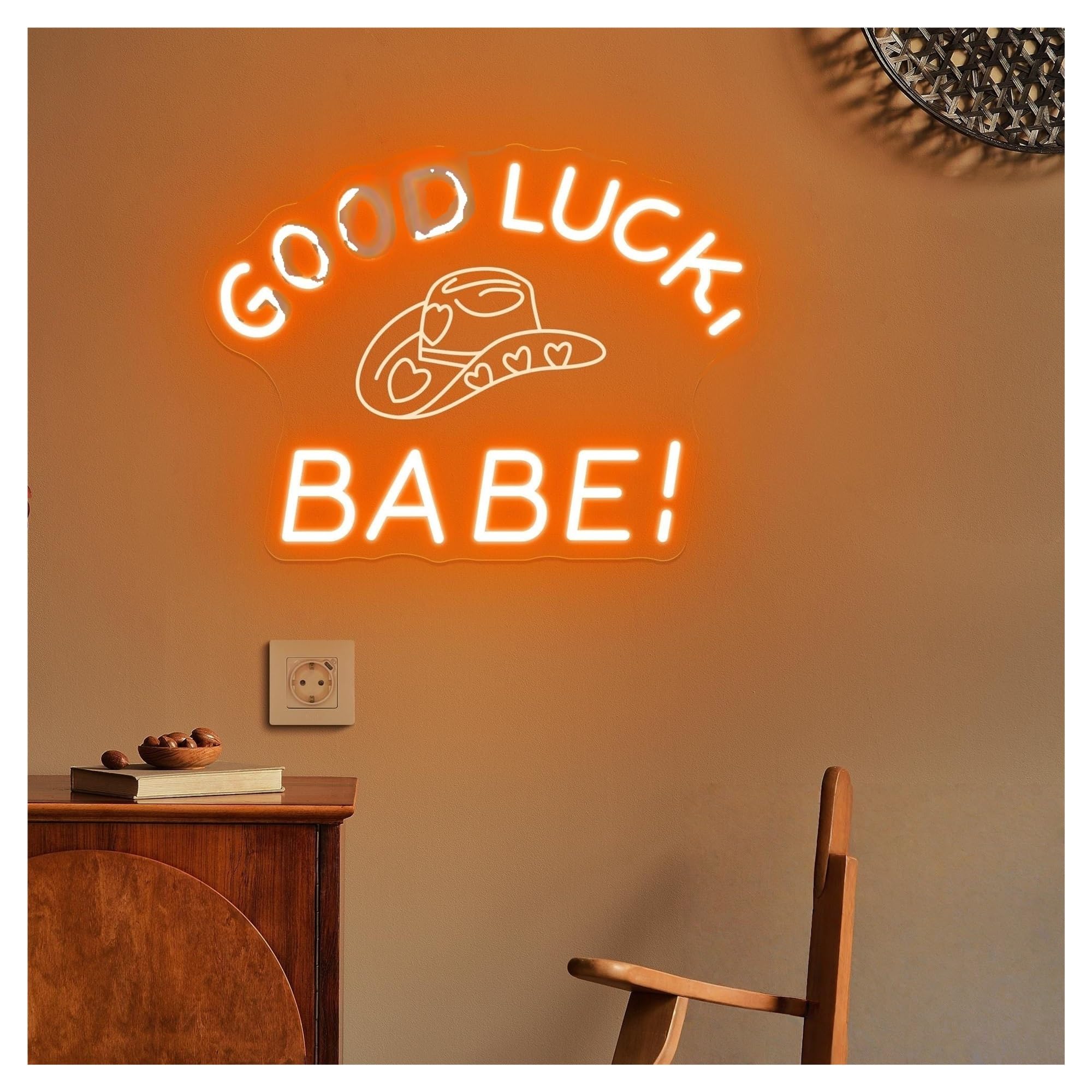 Shouxi B Sign Lamp Cowboy Hat Neon Sign For Wall Decor, Handmade 3D Carving Lights Suitable For Studio Home 45Cm(B)