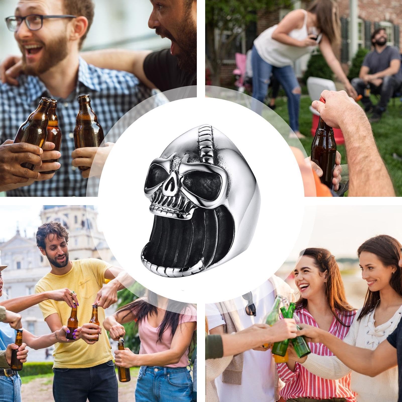 Schedel flesopener ringen - mannen schedel ring bierbar tool - mannen schedel ring bierbar gereedschap, vintage punk schedel biker gothic ring bierflesopener voor mannen