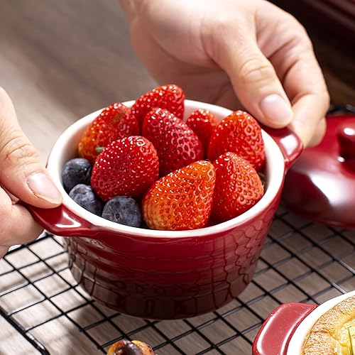 Miniatura 5 de LOVECASA Mini cacerola de 8 onzas con tapa, mini cocotte con asas de cerámica para hornear, bonita olla de sopa individual, moldes con tapas aptos