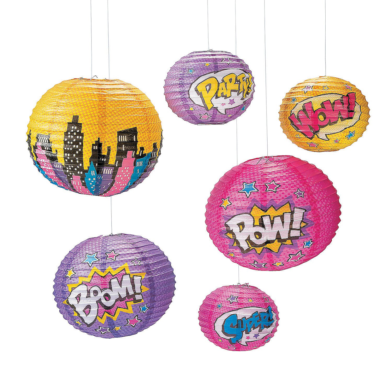 Girl Superhero Hanging Paper Lanterns (set of 6) Birthday Party Decor