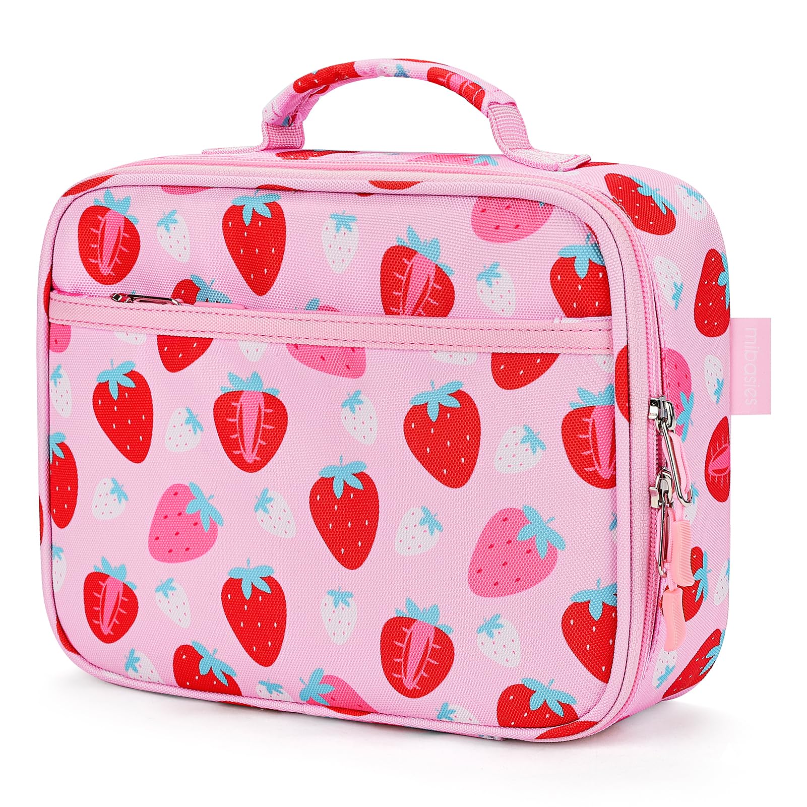 mibasies Kids Lunch Box for Girls Toddler, Insulated and Reusable Lunch Bag for School, Assorted Strawberry - Pink