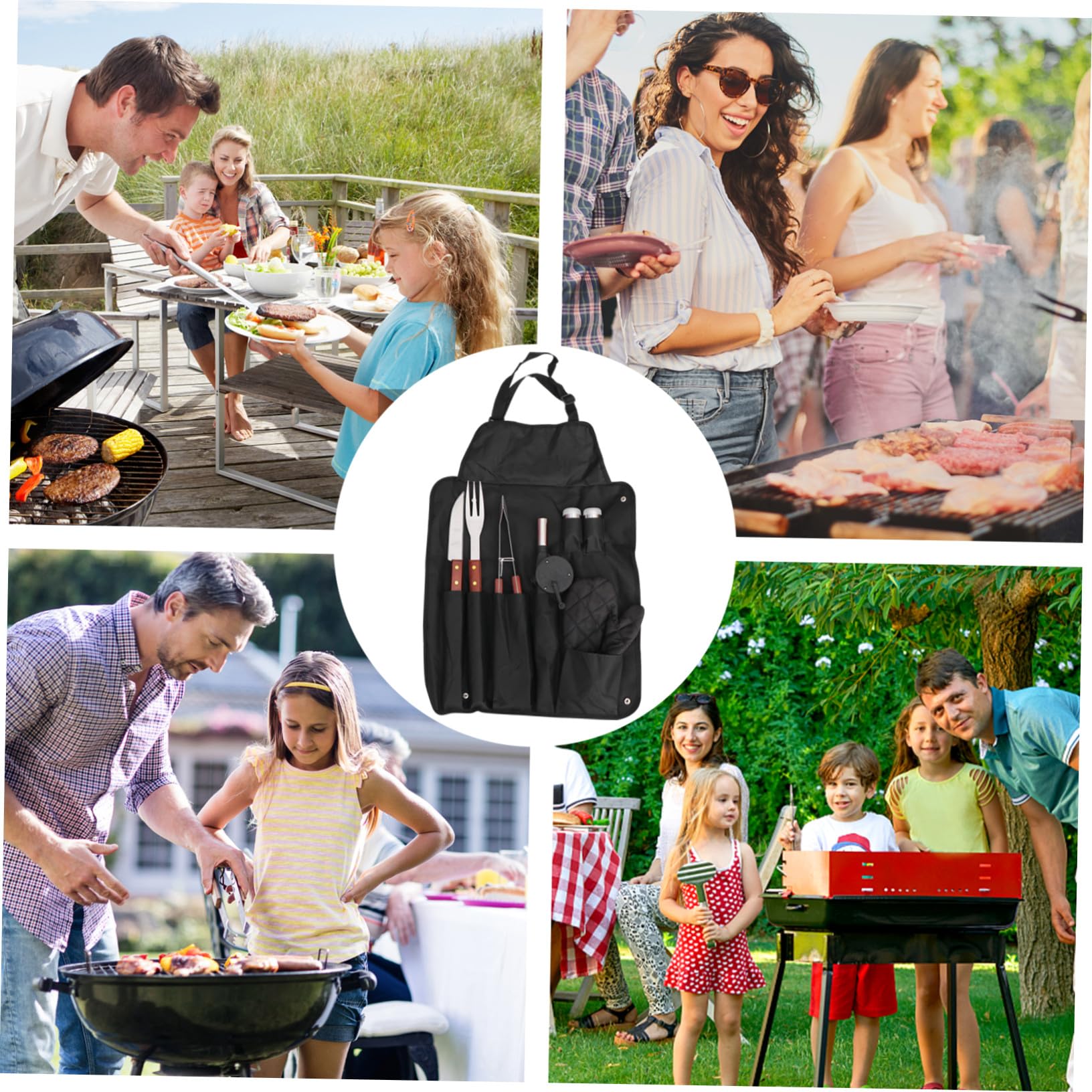 SHINEOFI Juego de Utensilios para Barbacoa de Acero Inoxidable Mango de Madera, Kit de 8 Piezas Bolsa de Almacenamiento para Camping y Fiesta al Aire Libre
