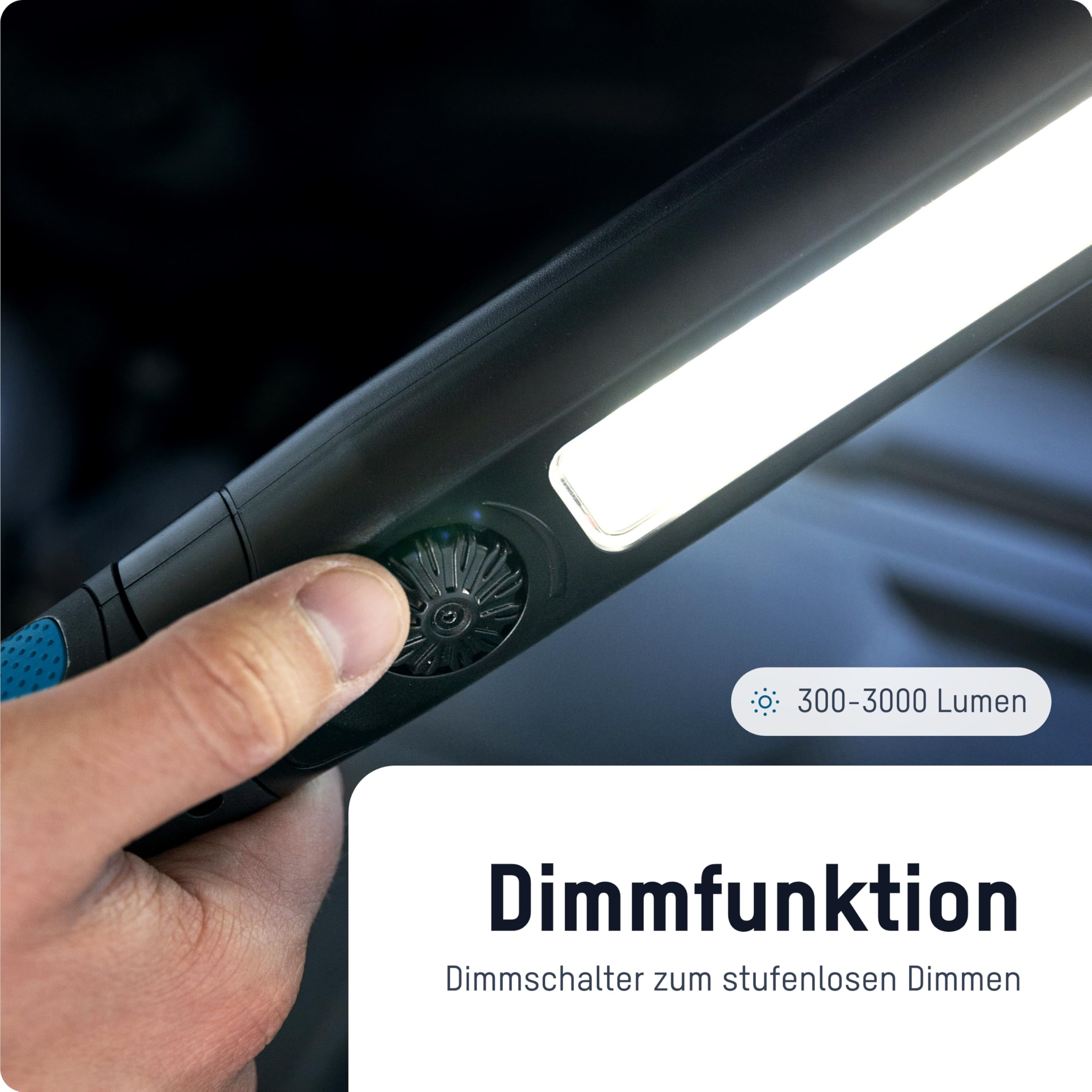 ANSMANN LED Arbeitsleuchte, aufladbare Inspektionsleuchte mit Magnethalterung und Haken, aufladbar via USB, Werkstattlampe, LED Taschenlampe bis zu 3000lm und 8h Leuchtdauer, camping, Werkstatt, KFZ