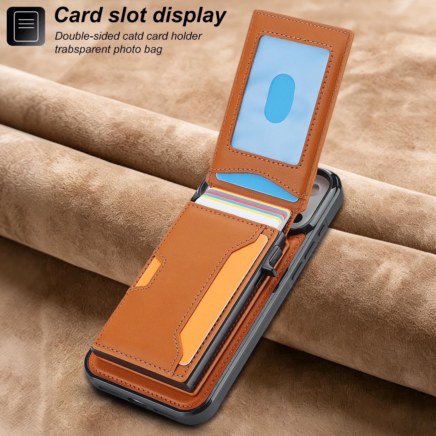 Funda para iPhone 15 2 en 1, Desmontable, con Compartimento magnético para Tarjetas, Cartera de Piel, Resistente a Golpes y protección RFID (para iPhone 15/Naranja).