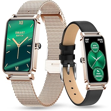 Amazon スマートウォッチ レディース Ip68防水 1 45インチディスプレイ Bluetooth5 0 活動量計 女性ファッション スマートブレスレット 着信通知 腕時計 Line Facebook Ins Twitter Sms アプリ通知 天気予報 歩数計 遠隔撮影 目覚まし時計 アラーム 2色ベルト付き