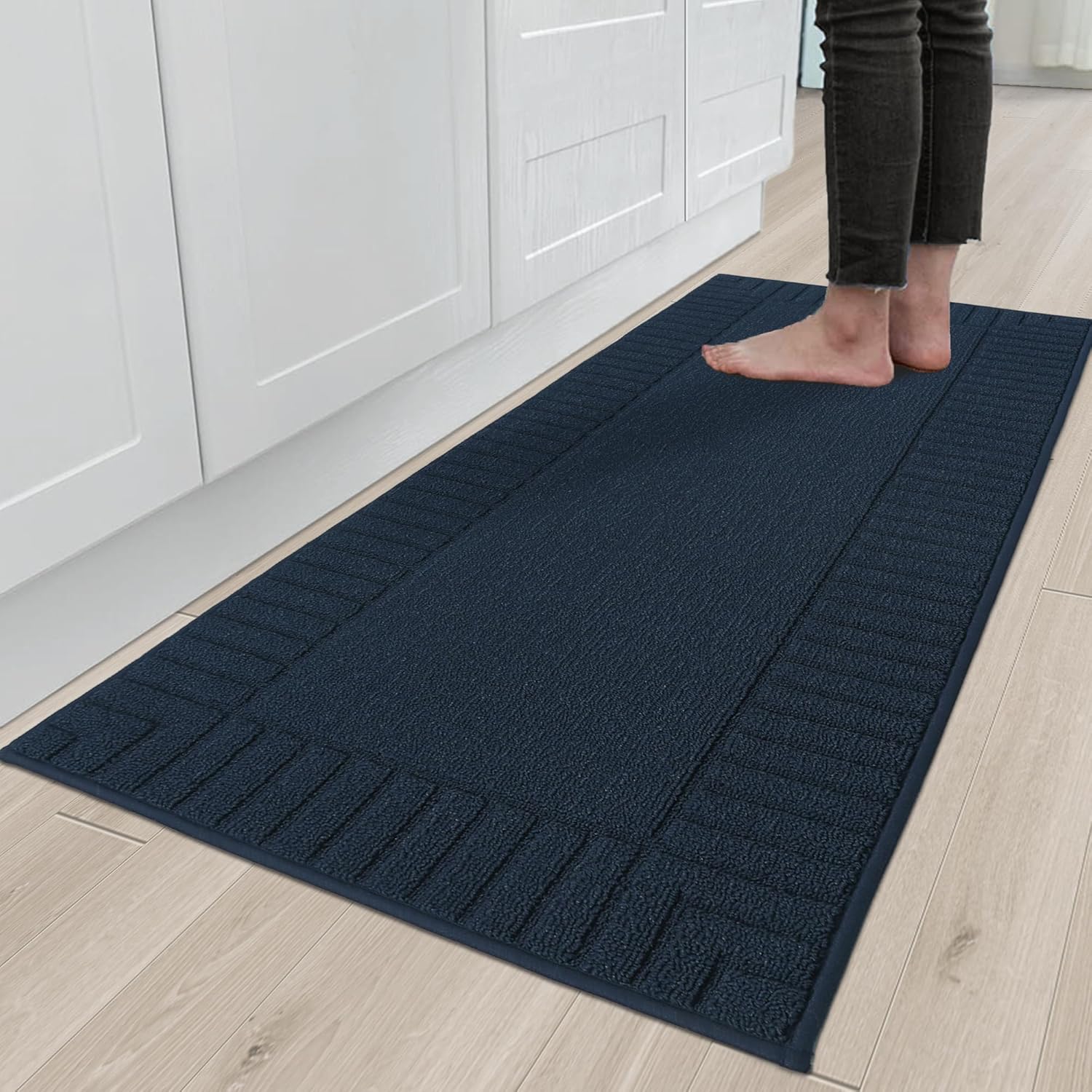 BEQHAUSE-Kitchen-Rugs-and-Mats Non Slip Kitchen Runner Rug Absorbent Kitchen Mats for Floor Machine Washable Kitchen Floor Mat,Navy Blue 24”x60” 24"x60" Blue