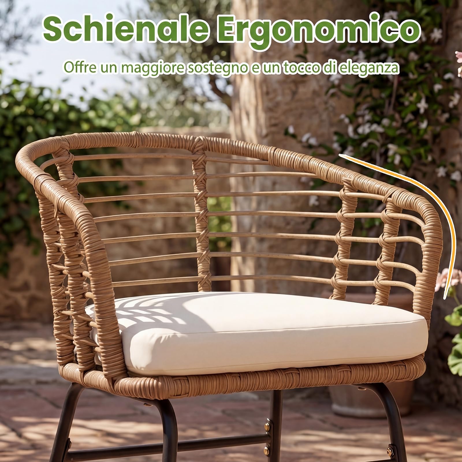 COSTWAY Salotto da Giardino per 2 Persone, Salottino in Rattan Include 2 Poltrone con Cuscini Imbottiti e Tavolino Rotondo con Piano in Vetro Temperato, Set da Esterno a 3 Pezzi per Balcone e Terrazza