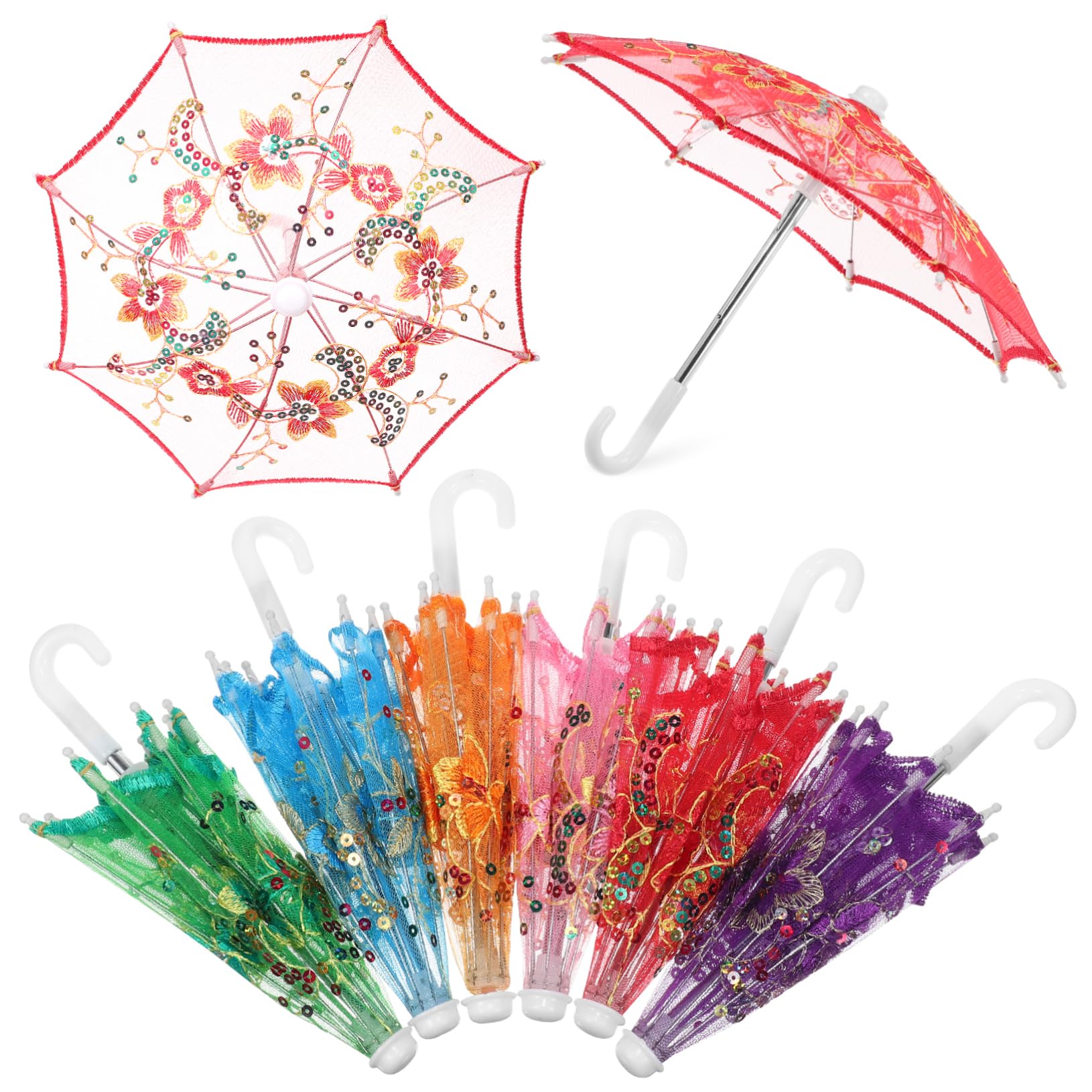 SAFIGLE 6 Pcs Lace Umbrellas for Tea Party：Mini Lace Decorative Umbrella - Tiny Decorative Parasol for Wedding Guests, Baby Shower, Bridal Party, Photo Props 11.41 X 8.26 Inch