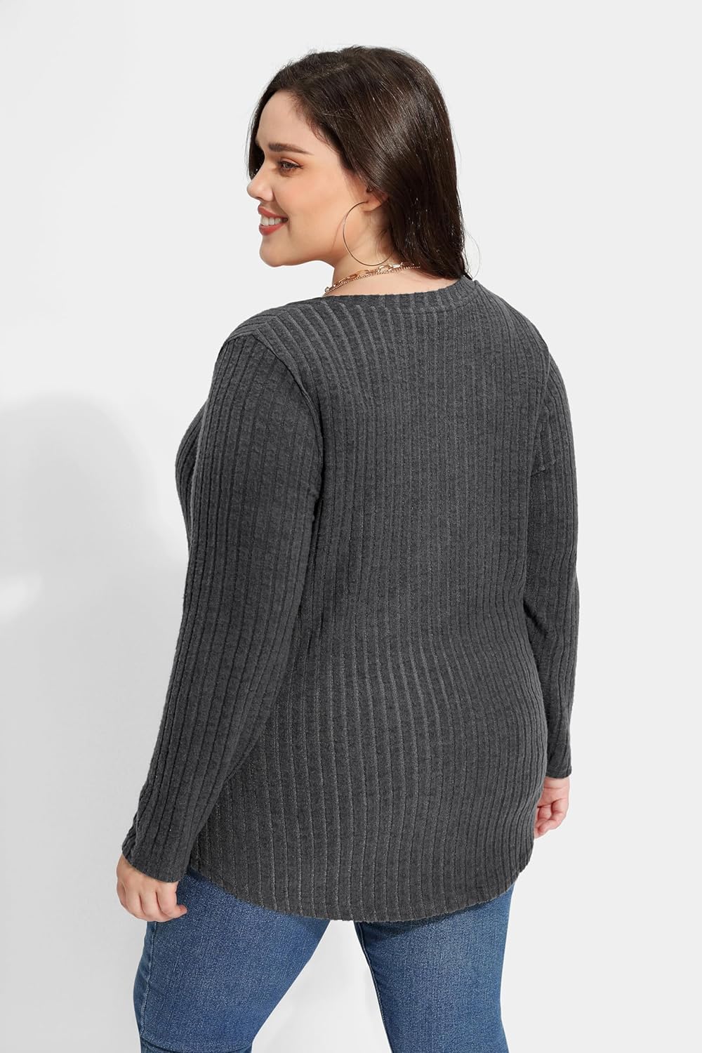 RITERA Plus Size V Neck Tops for Women Long Sleeve Side Split Lightweight Knitwear Solid Color Loose Casual Tunic Top XL-5XL - Image 4