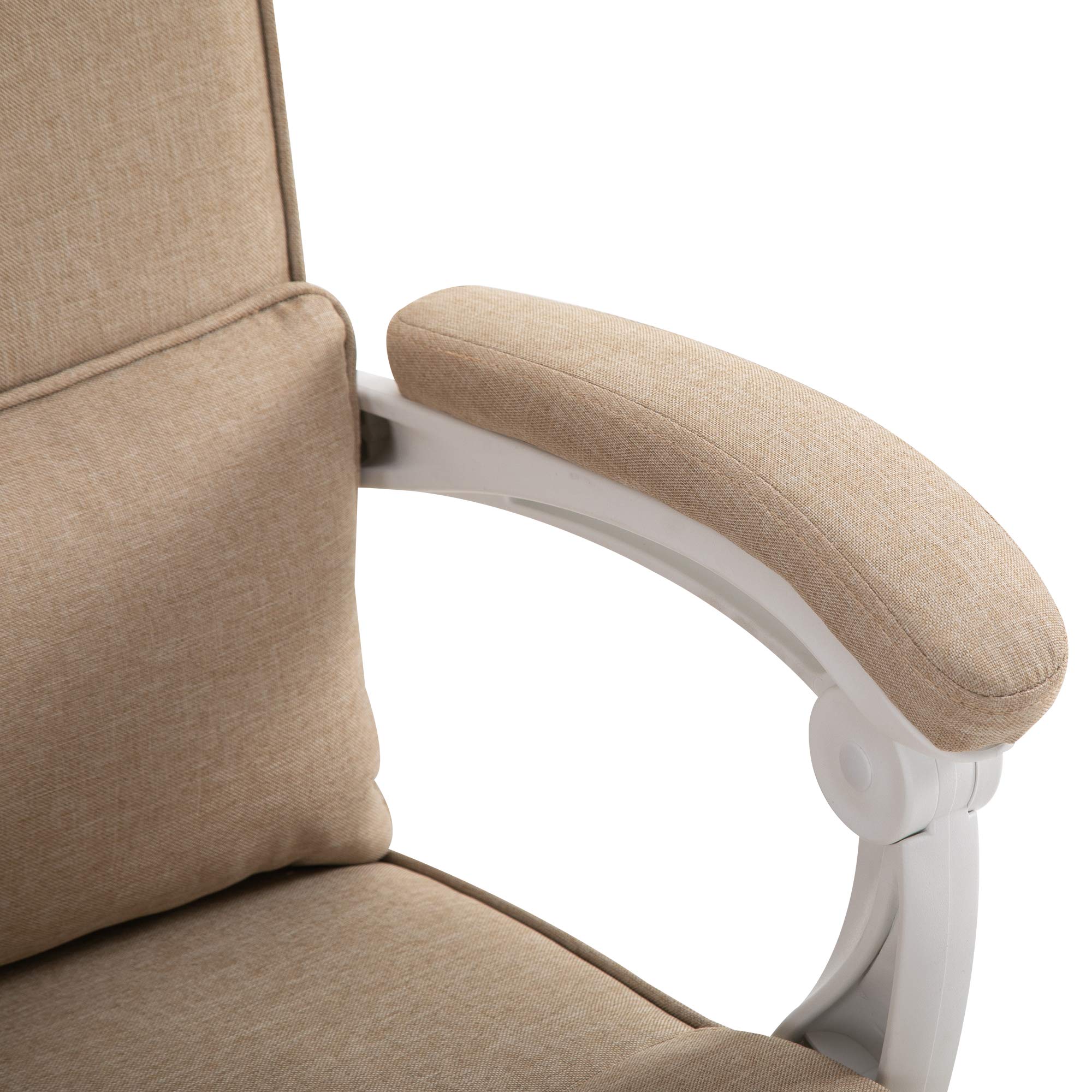 HOMCOM Silla de Oficina, Silla de Oficina, ergonómica con reposapiés retráctil, Respaldo reclinable, tetina y Soporte Lumbar, Regulable en Altura, Tela Beige
