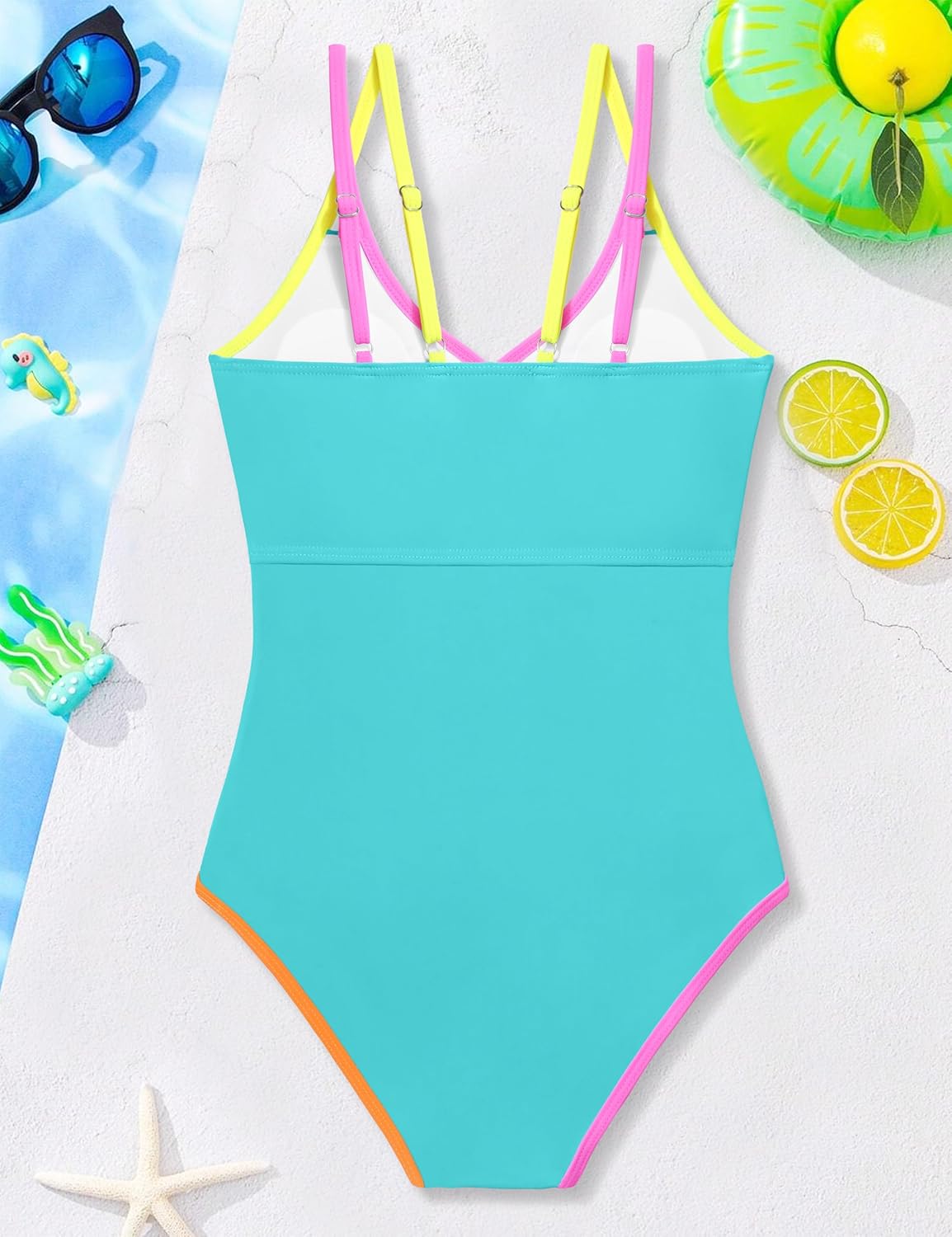 Girls Swimsuit One Piece Girls Bathing Suit Modest Ruched Solid Adjustable Straps V Neck Padded Swimwear 9-16y - Image 8