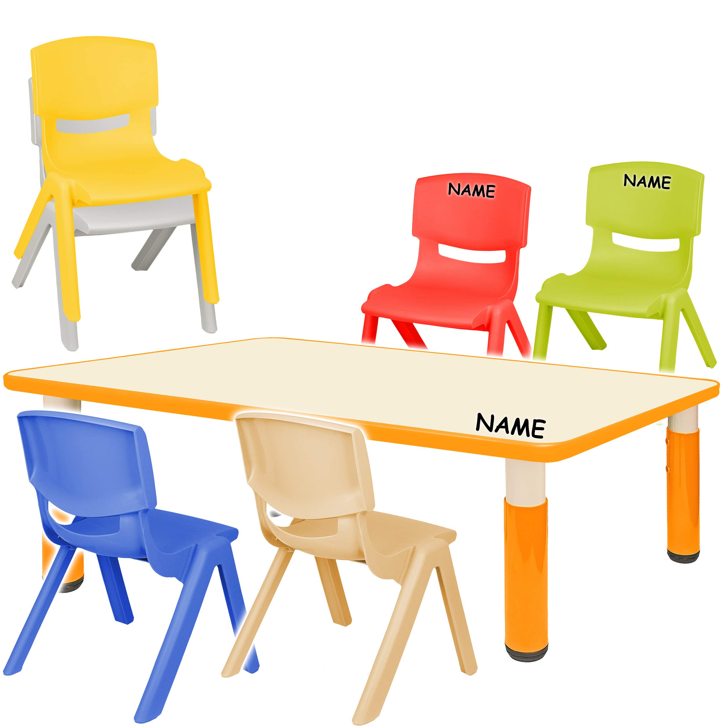 alles-meine.de GmbH Sitzgruppe für Kinder - Tisch + 6 Kinderstühle - Größen & Farbwahl - orange - höhenverstellbar - 1 bis 8 Jahre - Plastik - für INNEN & AUßEN - Kindertisch/K..