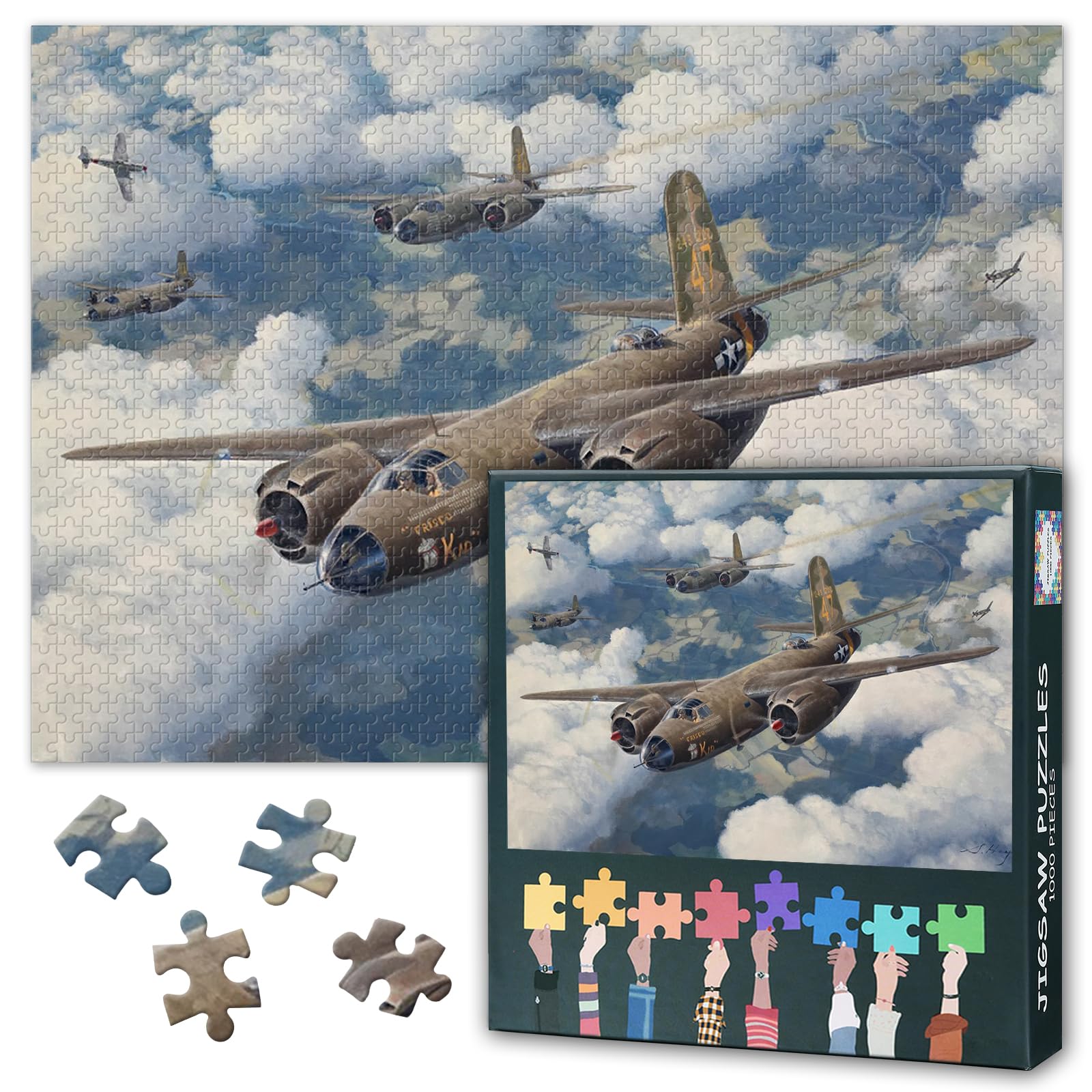 1000 Piece Jigsaw Puzzle for Adults B-26 Marauder Military Aircraft WWII Bomber Plane Vintage War Art Wall Decor 27.5 x 19.7 Inches