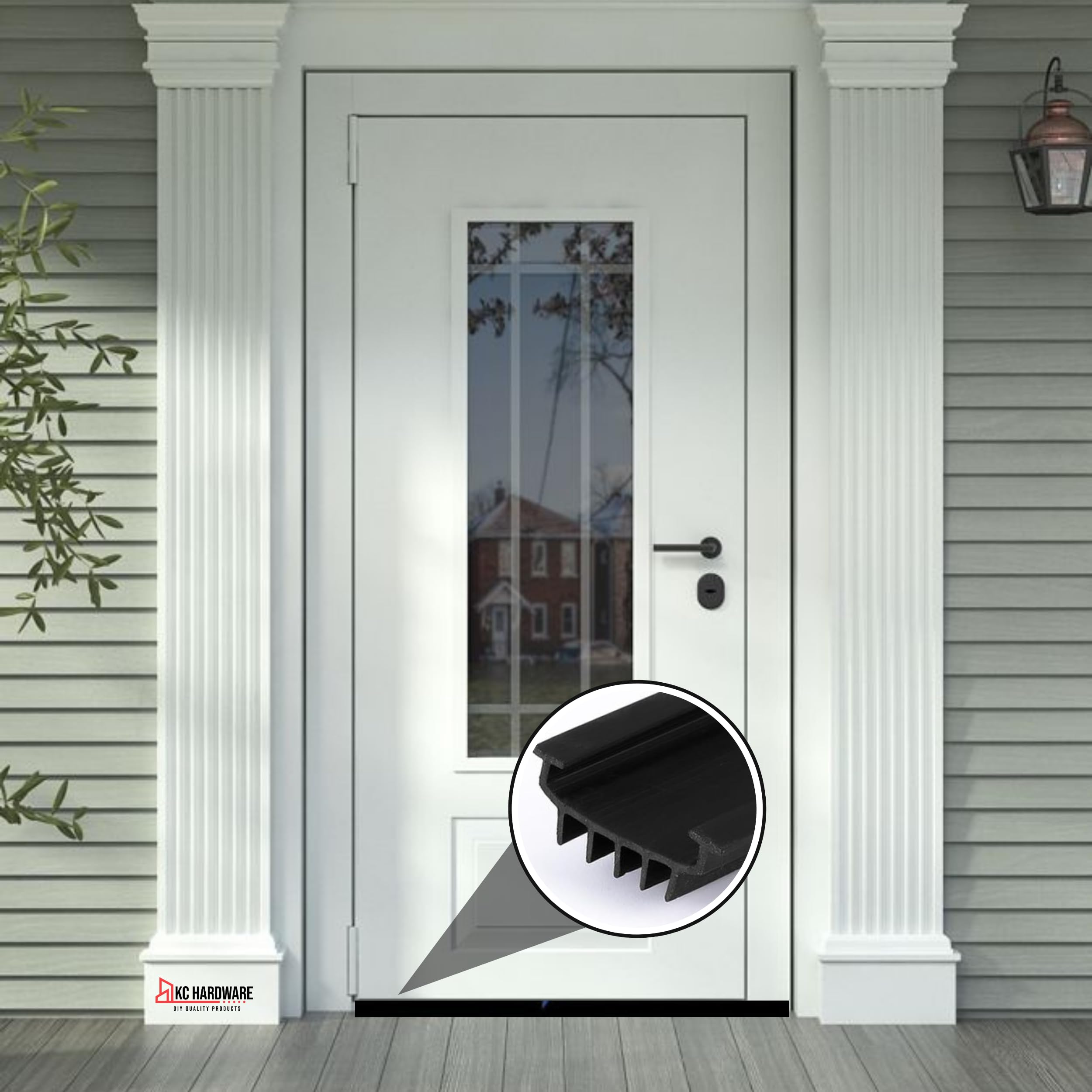 KC Hardware - Barrido inferior de puerta de goma en forma de U, burlete para puertas delanteras exteriores, sello debajo de la puerta, negro, 48 pulgadas, paquete de 2