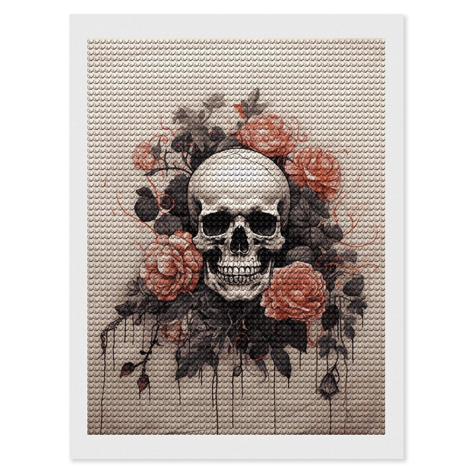 DWVTSLH Ancient Skull and Flowers Diamond Painting Kits for Adults, Personalized Diamond Photo Art Full Drill, DIY 5D Diamond Art Painting Kits for Beginners, Home Wall Decor 12"x16"