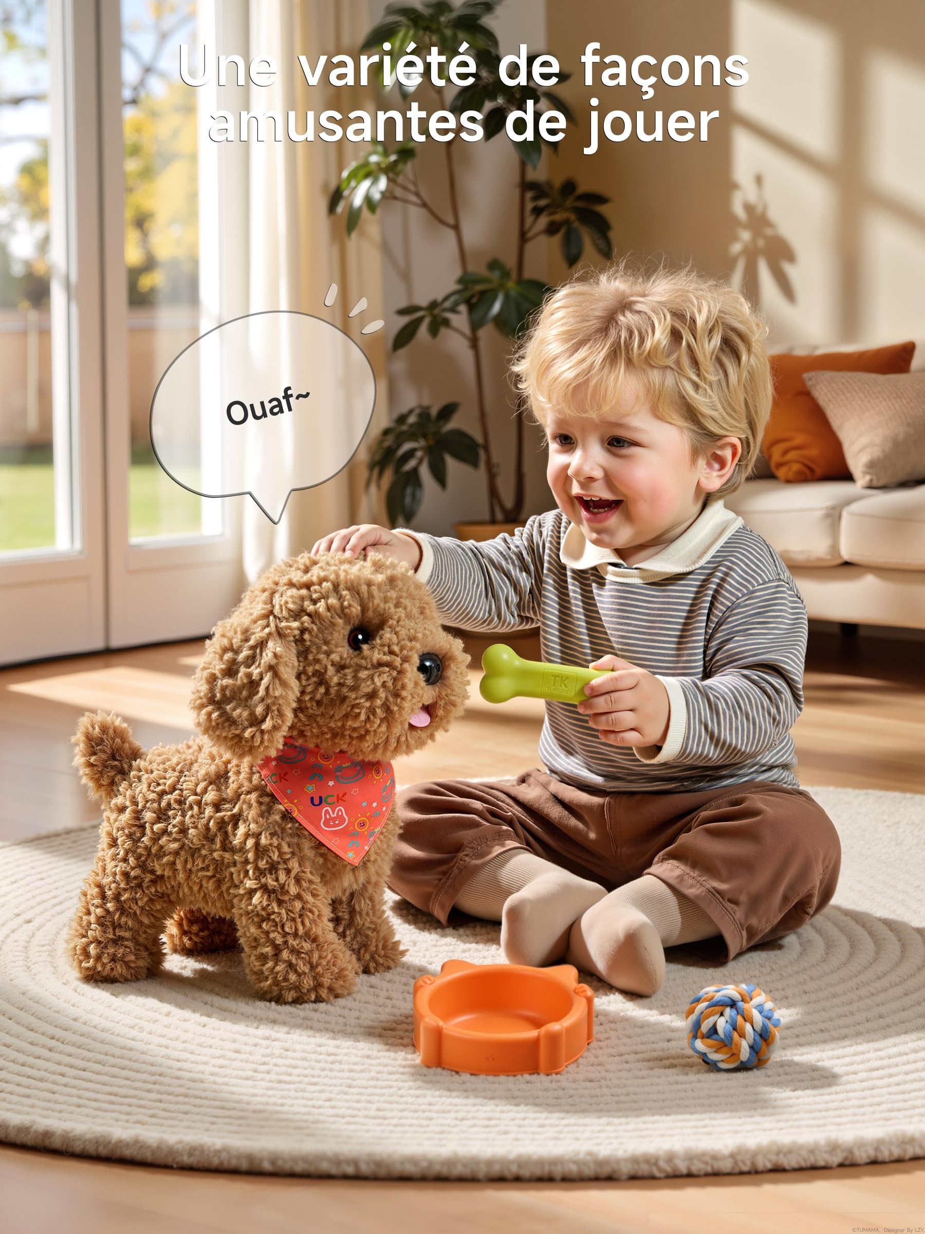 TUMAMA KIDS Jouet interactif pour chien pour enfants, chien qui coure, avec télécommande, laisse qui marche et aboiement, jouet pour chien pour enfants de 2, 3, 5, 6 ans