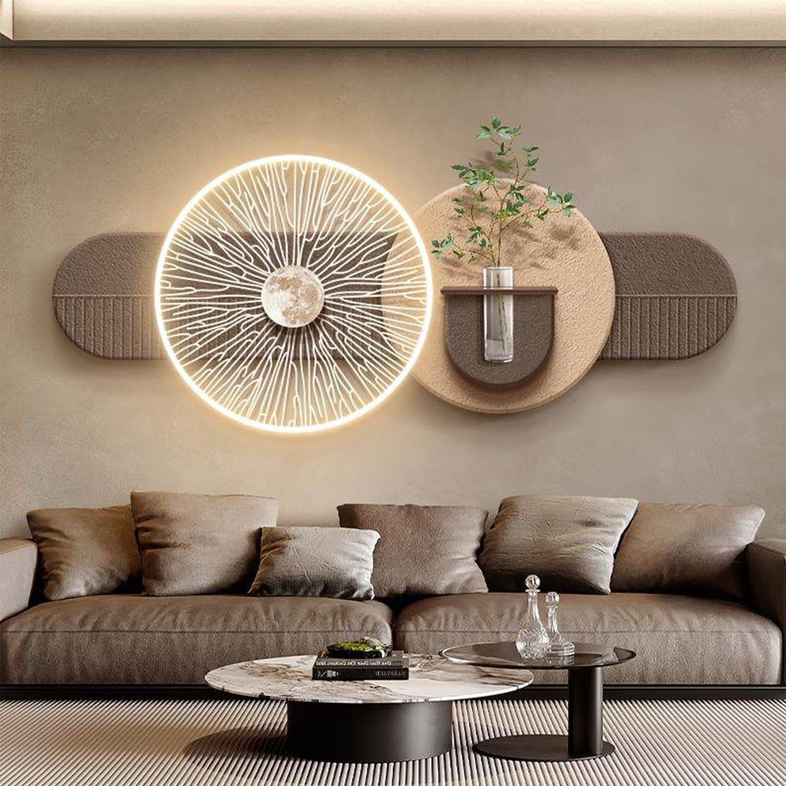 PGZMDTWI 3D Sandstone Handcrafted LED Remote Wabi Sabi Vase Sculpture,Living Room Hallway Household Wall Decoration(A,100 * 40CM 9.4 * 15.8IN)
