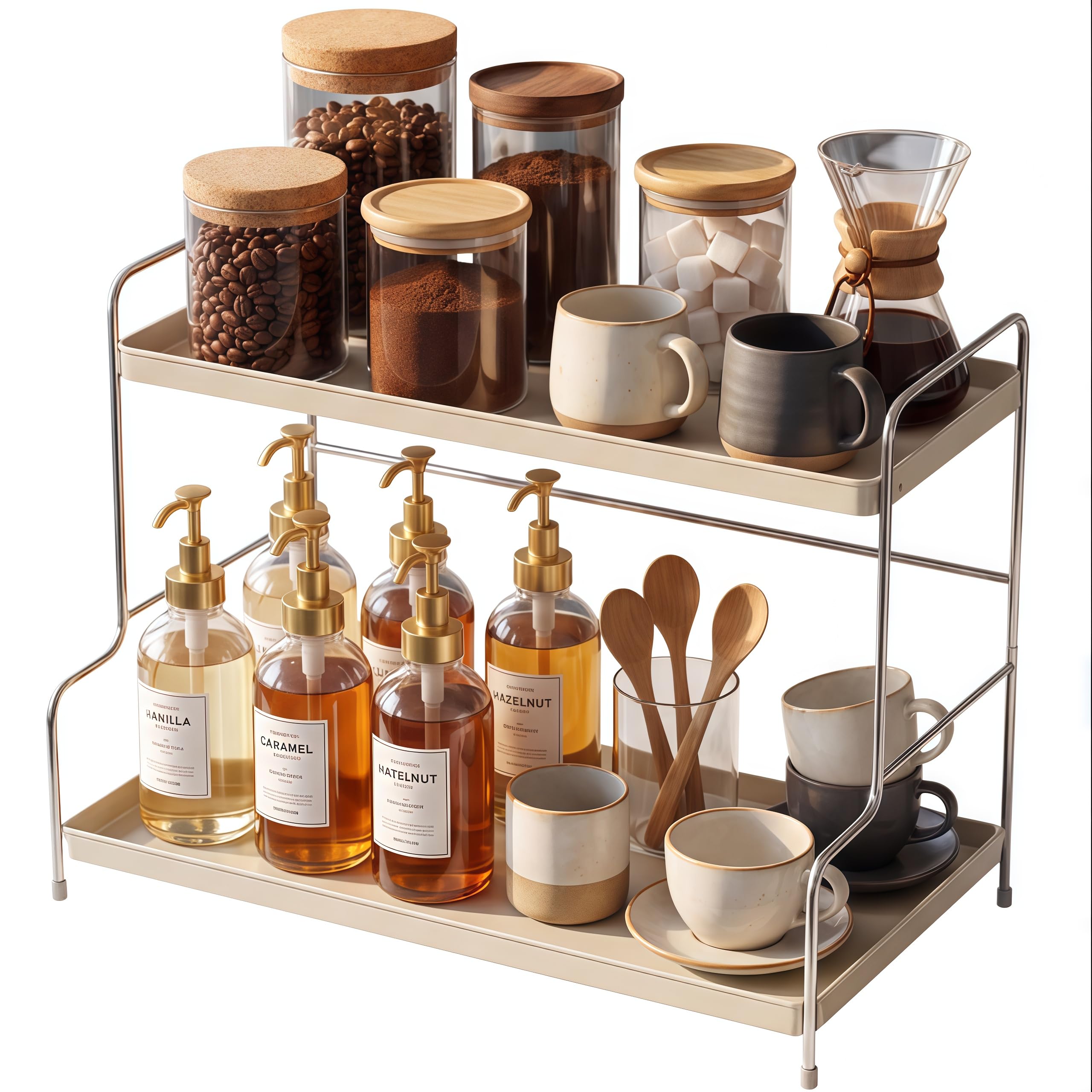 MIUSITE 2 Tier Coffee Station Organizer for Countertop, White