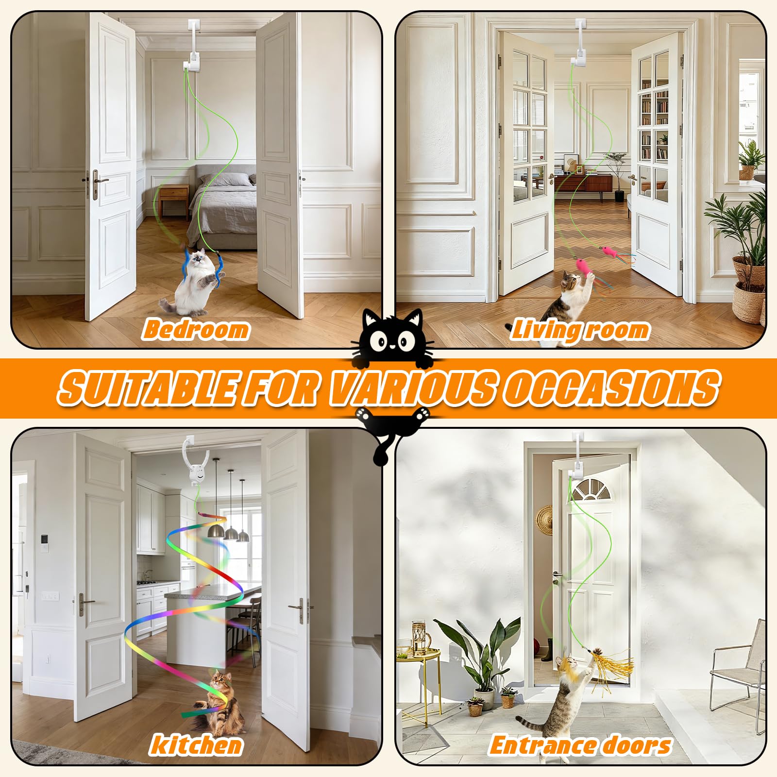 Interaktives Katzenspielzeug, flatternder Vogel und rotierende Feder-Teaser für Indoor-Katzen, hängende Türöffnung, Katzenspielzeug mit Angelrute für Bewegung, Langeweile und lustige Spiele