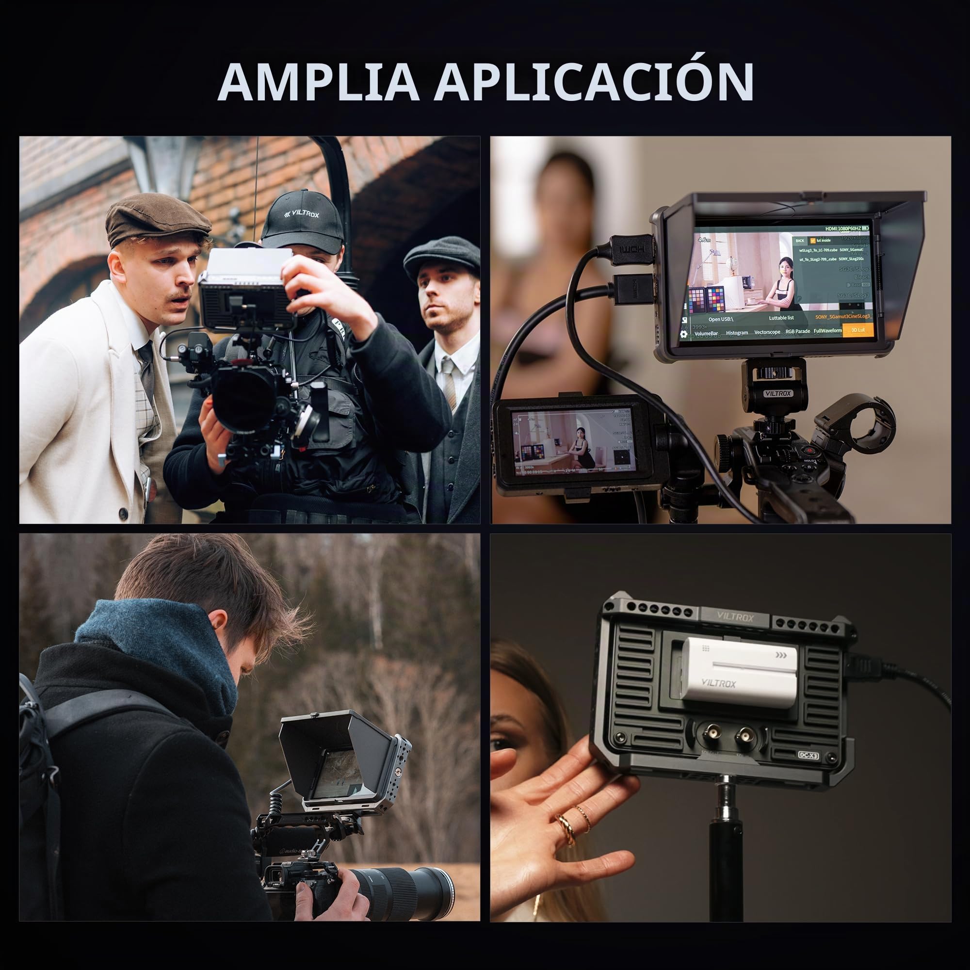 VILTROX DC-X3 Monitor de Campo de Cámara Táctil 2000 Nits DSLR Cámara Monitor con Pantalla de 6" Full HD 1920x1080 IPS 4K HDMI/3G-SDI Loop in/out, 3D LUTs Peaking Focus Assist, Parasol, Batería