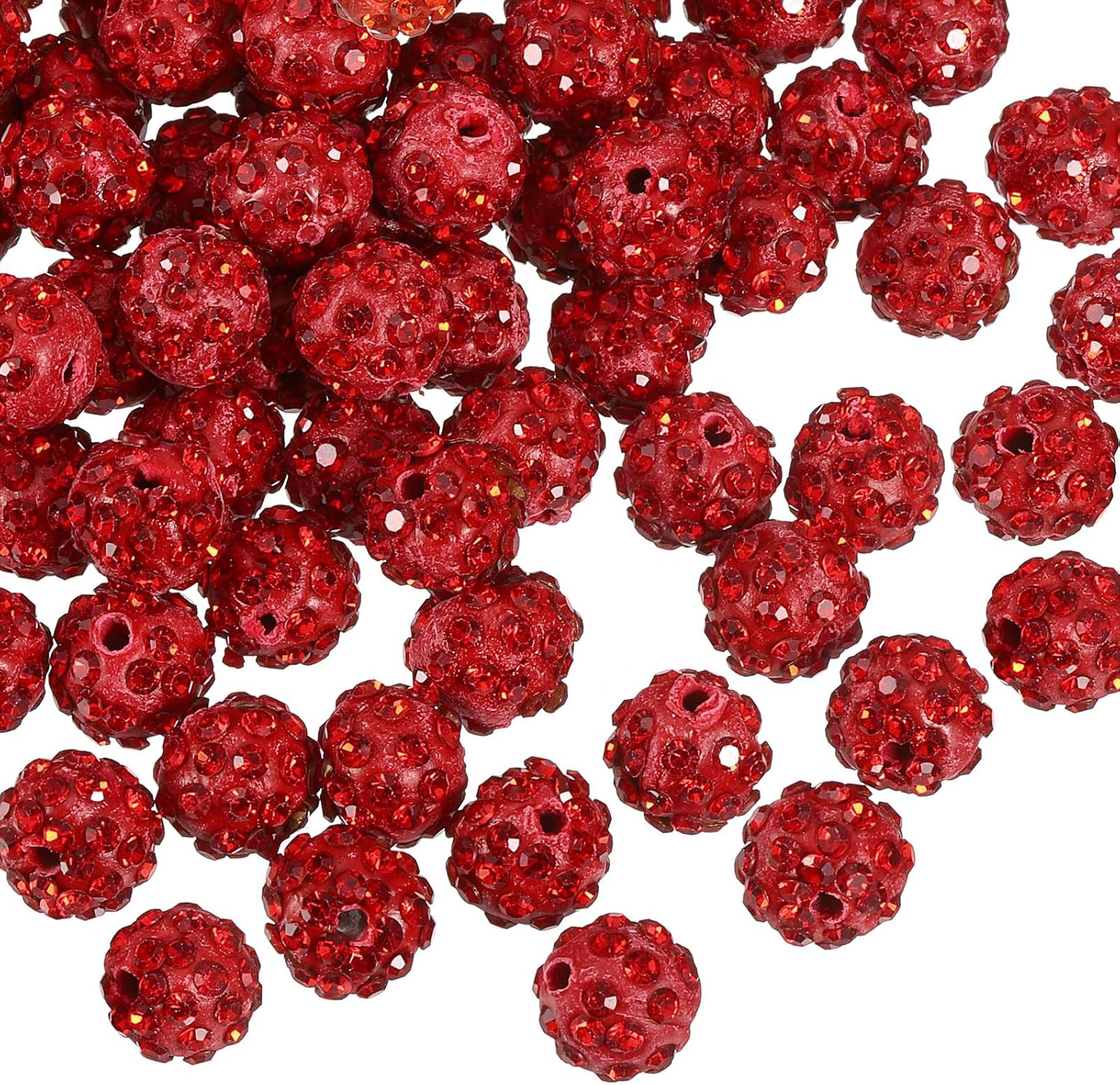 uxcell 100Pcs 8mm Red Round Rhinestone Clay Beads for DIY Jewelry Making