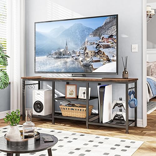 Miniatura 5 de YGEOMER Soporte de TV para sala de estar, centro de entretenimiento para televisores de 55 pulgadas, mesa consola multimedia de TV, soportes de