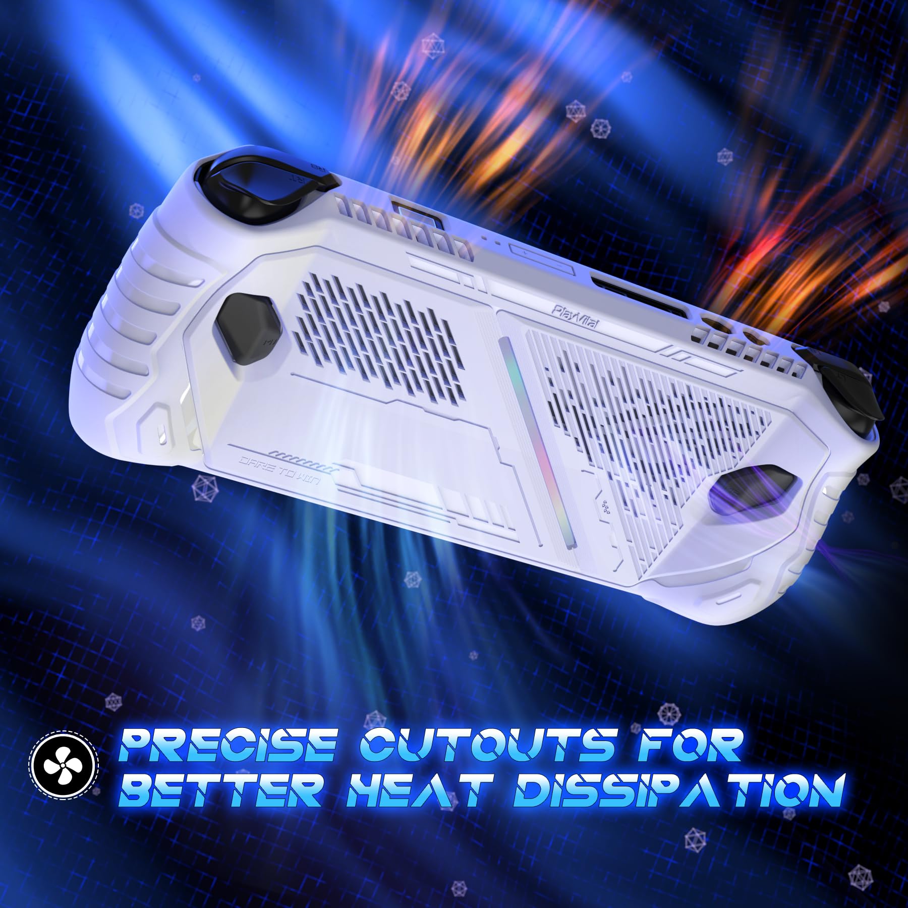 PlayVital Cover Protettiva per ROG Ally, Custodia TPU Grip Antiscivolo e Copri Levette Analogiche, Accessorio per Console, Antigraffio, Antiurto, ABSOLUTE - Bianco(Non per Rog Ally X)