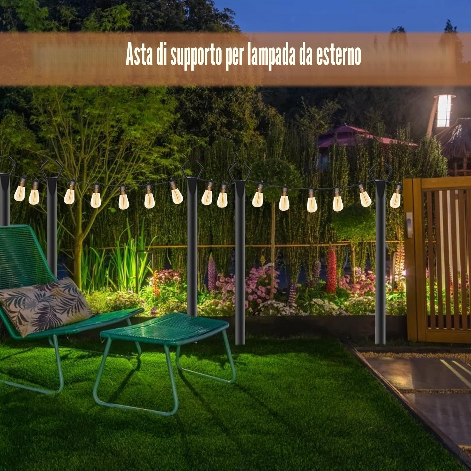 Pali luminosi da esterni e giardino in metallo robusto, ideali per illuminare prati e cortili, appendibili ghirlande luminose, decorazione