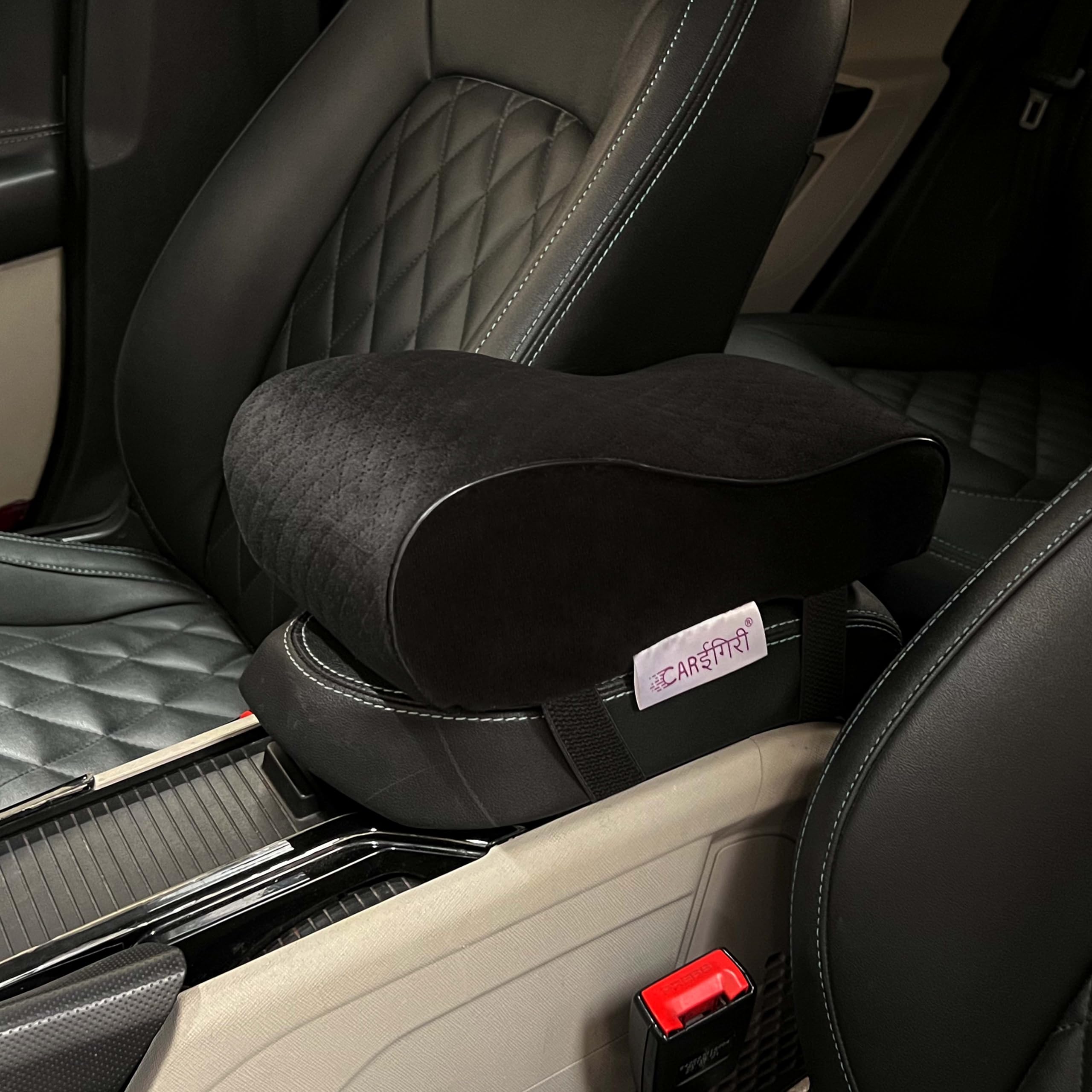 Carigiri ComfiRest Car Armrest Cushion| Memory Foam Arm Cushion| Universal for All Cars| Armrest Support Extender| Height Armrest Pad(Black Seam,Breathable Velvet)-image-4
