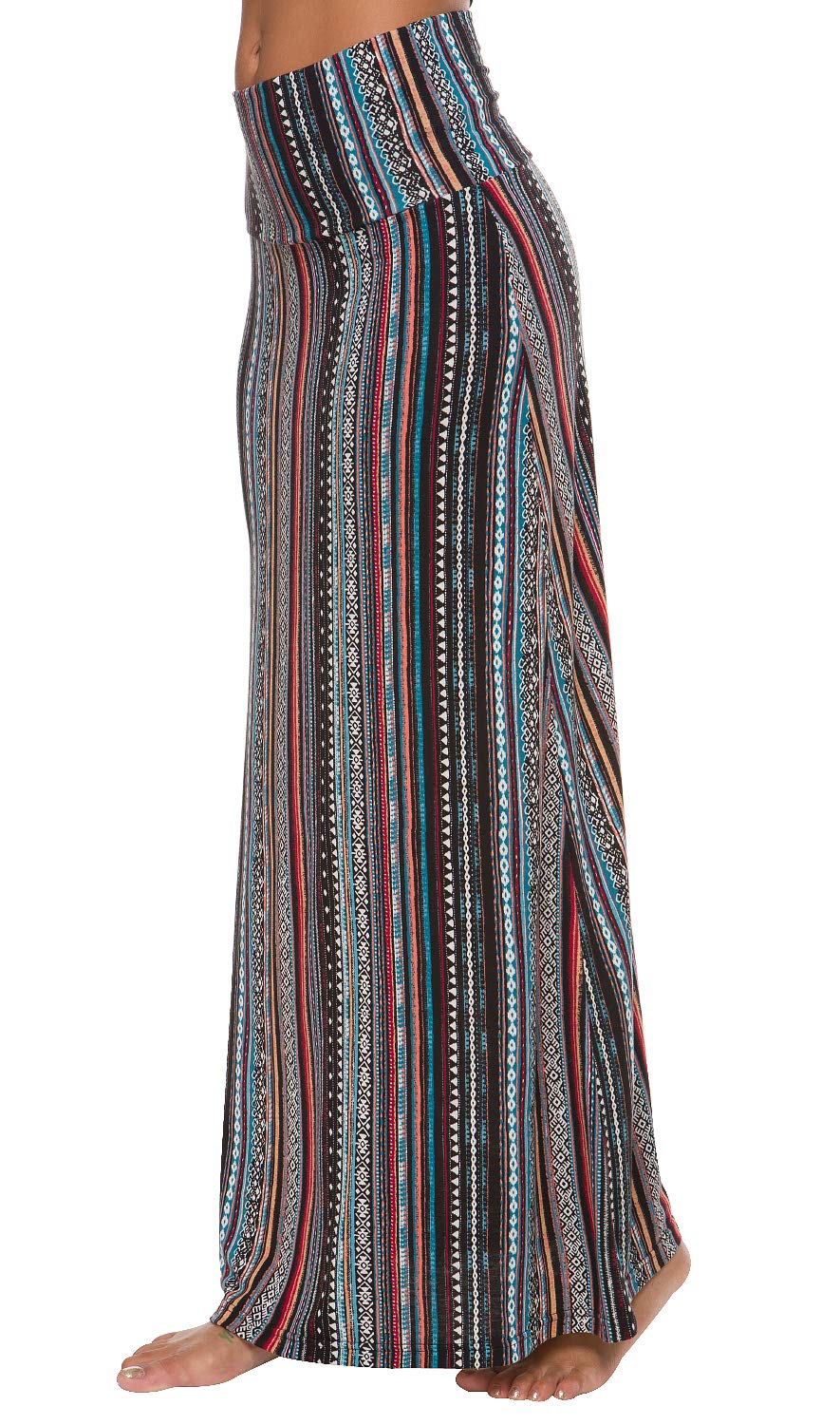 EXCHIC Mujer Cómoda Elástica Cintura Alta Maxi Falda Boho A-Line Largas Yoga Faldas