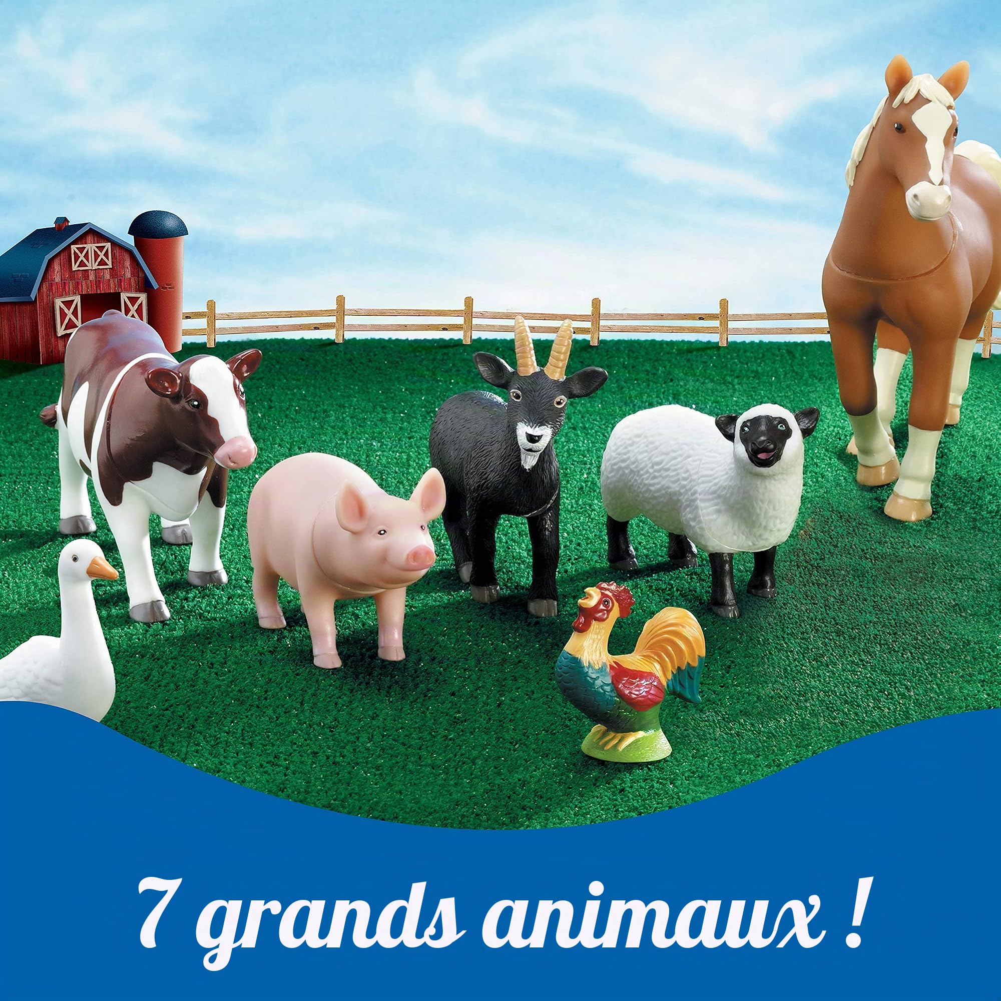 Learning Resources Animaux de la Ferme Géants – Jouets éducatifs réalistes – 7 Figurines en Plastique – Dès 3 Ans – avec boîte de Rangement