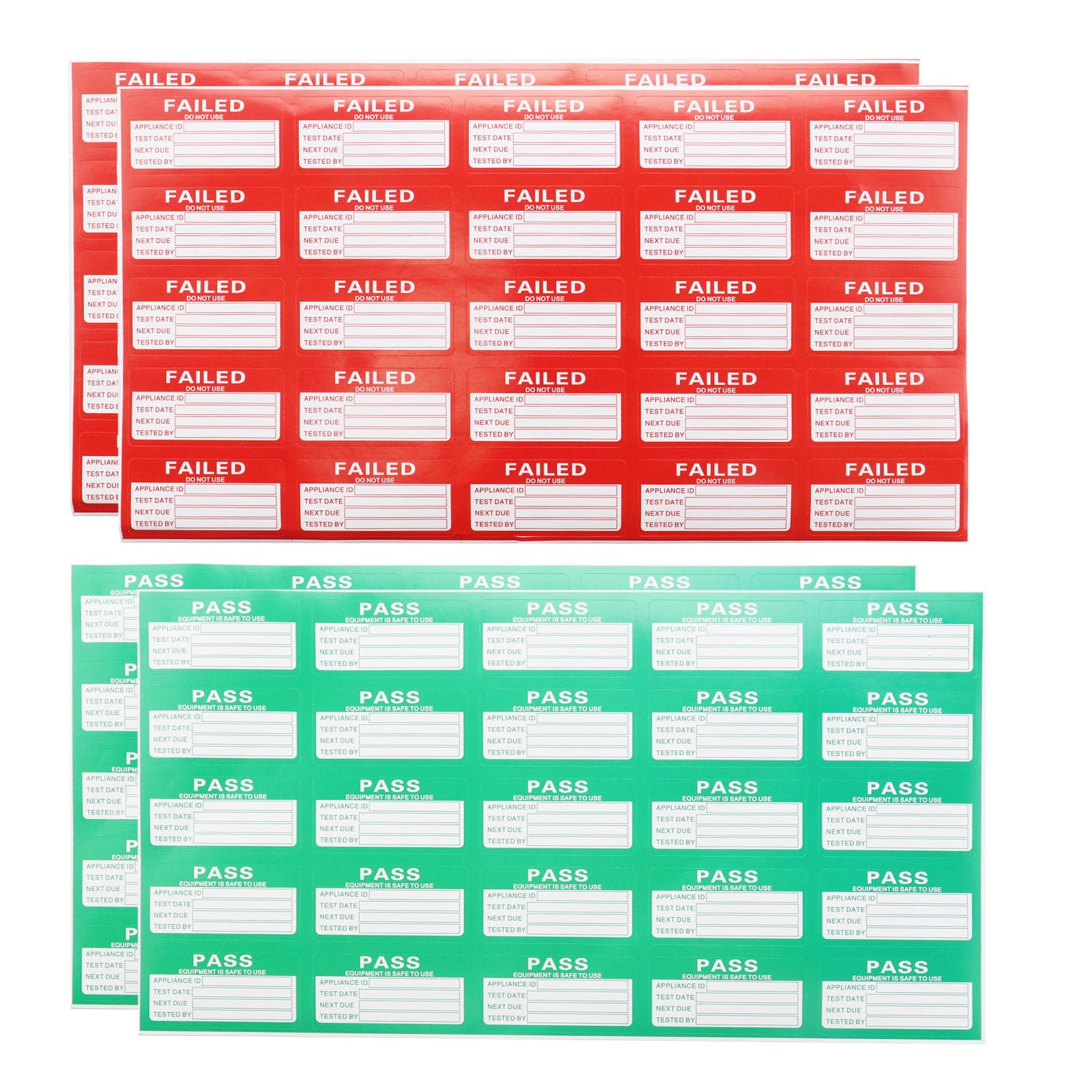 OTOTEC 550Pcs PAT Testing Stickers (500Pcs Pass, 50Pcs Failed) 50x25mm Rectangular Labels, Red, Green, White