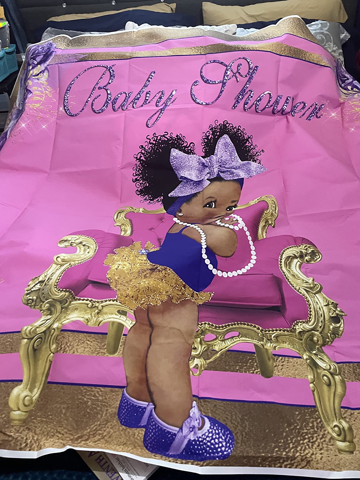 MEHOFOTO Purple Pink Gold Princess Royal Baby Shower Photo