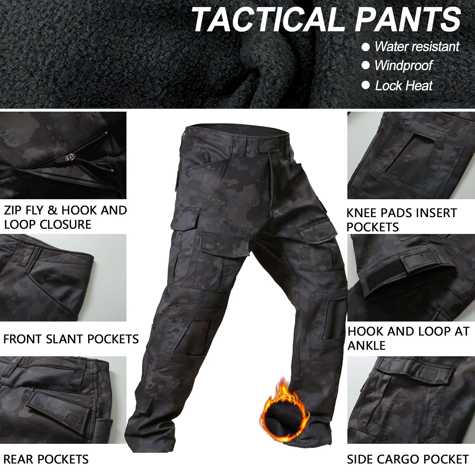 Pantaloni cargo tattici mimetici da uomo, pantaloni da lavoro ripstop per escursioni all'aperto, con tasche multiple, senza cintura, senza ginocchiere