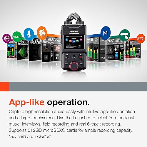 Miniatura 4 de Grabadora de audio portátil TASCAM Portacapture X6 de 32 bits Float, grabadora de campo para video, música, podcast, voz, podcasting