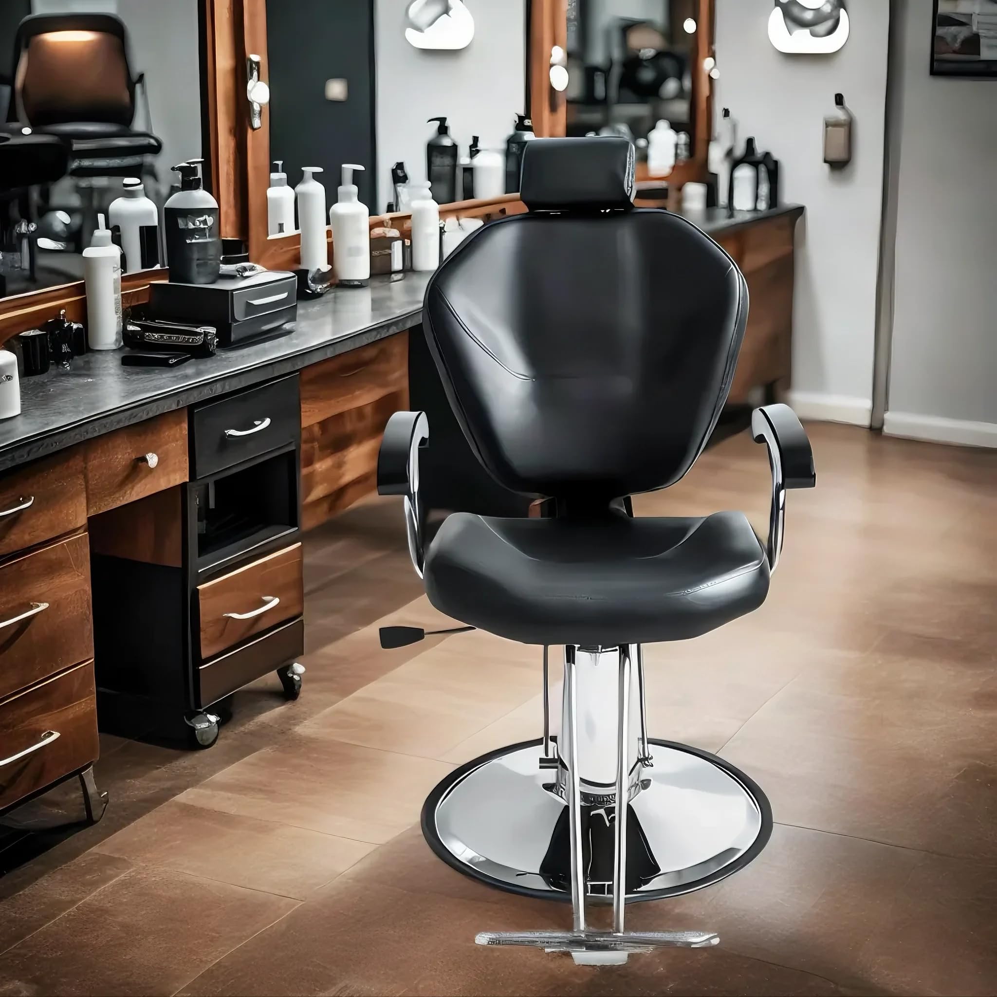 Fauteuil de Coiffure, Chaise à Coiffeur Hydraulique Inclinable Barber 360° avec Chromé Repos Pied pour Salon Professionnel et Maison, 90 x 65 x 100 cm, Noir