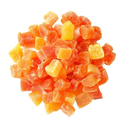 Anna and Sarah Trío de frutas tropicales secas en cubitos de piña en cubitos de mango, papaya en cubitos en bolsa resellable, 16 onzas
