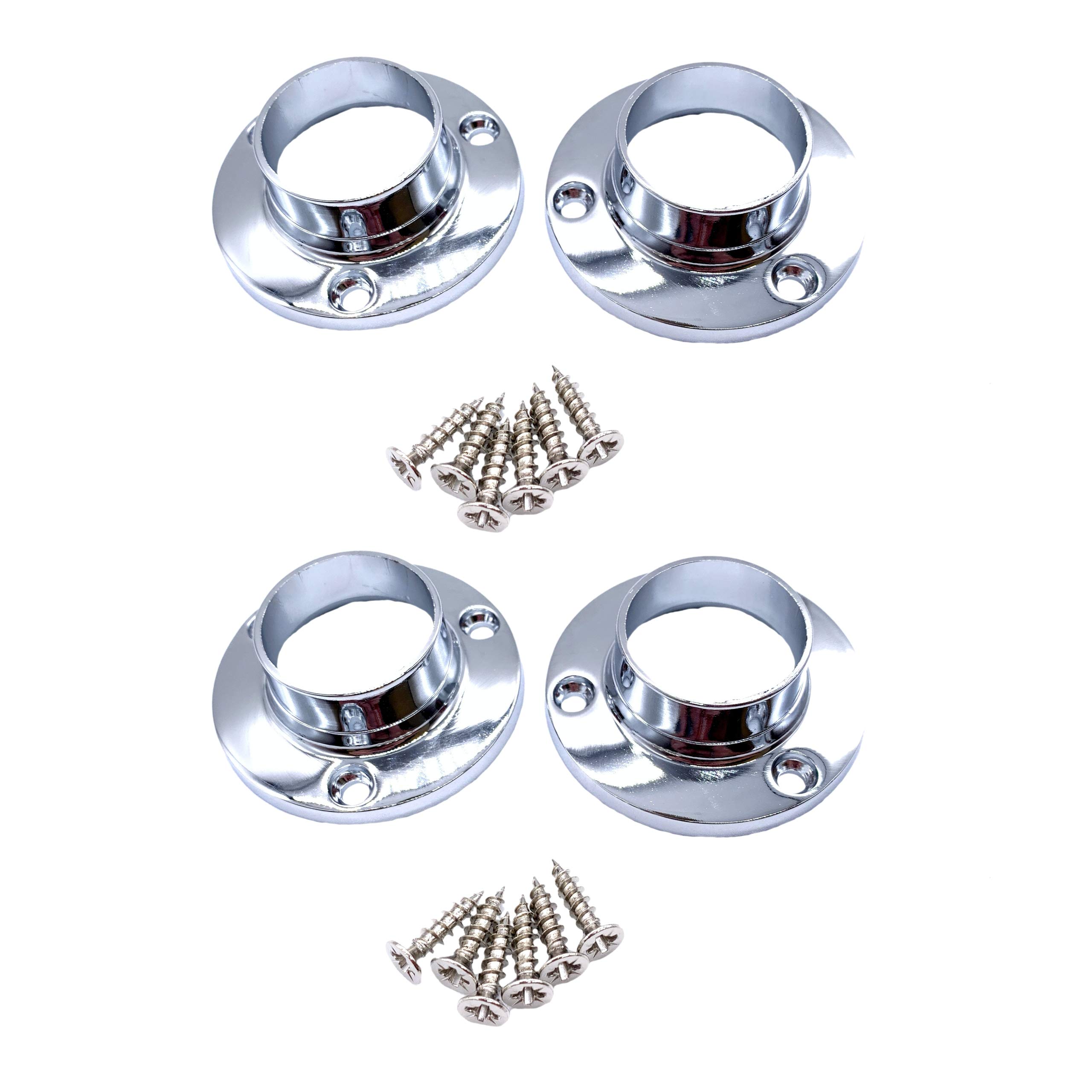 Wardrobe Rail End Socket Suit 25mm Diameter Rail Polished Chrome - Pack of 4