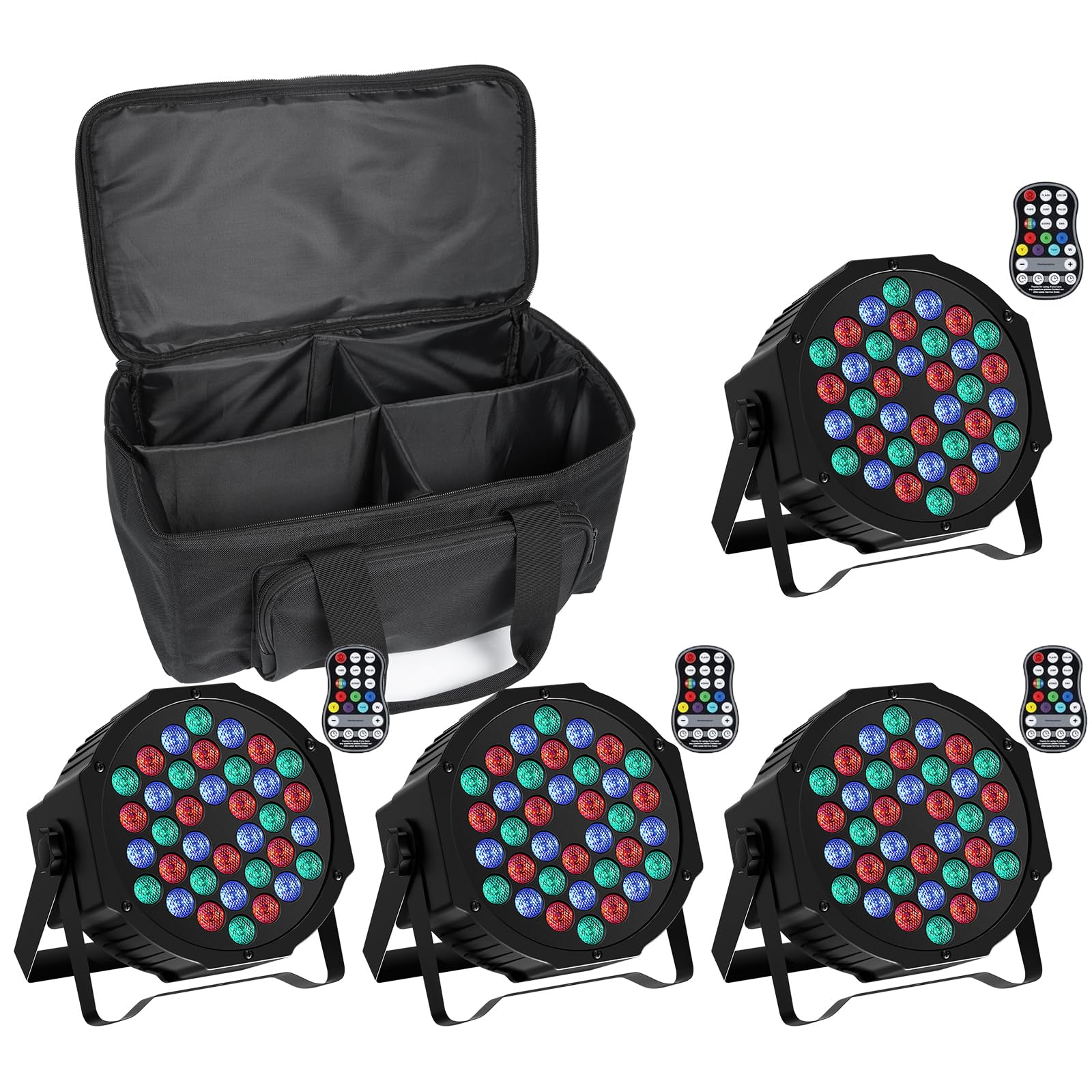 U`King 4 PCS RGB Bühnenlicht Akku mit Par Bag, Wiederaufladbare 36 LED Strahler Par Licht mit Fernbedienung und Timing, Akku Strahler Outdoor für Hochzeit DJ Disco Events Indoor Tanzparty Kirche