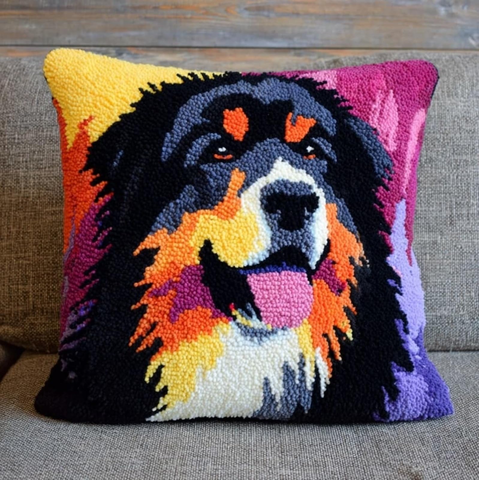 AxiangziK Latch Hook Cushion Kits,Caucasian Shepherd Dog 17x17in Latch Hook Kits for Adults DIY Rug Crafts Arts Carpet for Home Decoration Birthday,Christma,Gift