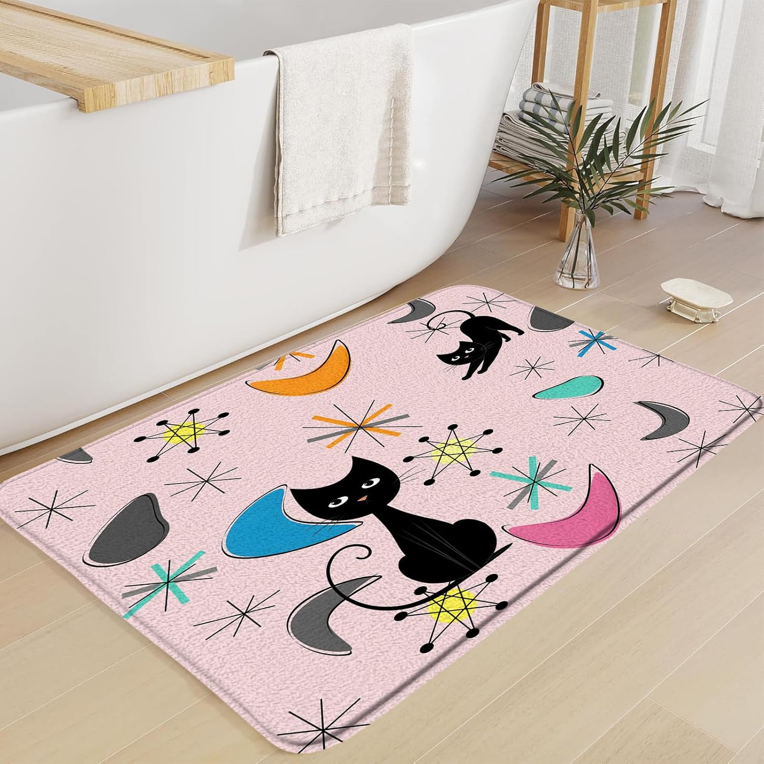 Sunhe Mid Century Atomic Cat Bath Mat for Bathroom,Doormat,18"x30" image 4