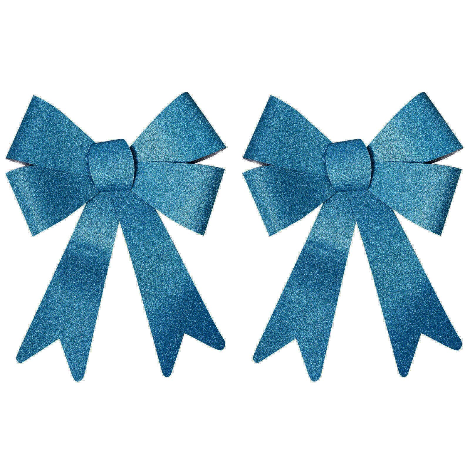 Robelli Christmas Glitter Bow Decorations - Pre-tied For Tree/Gifts/Table etc (2 Large Turquoise)