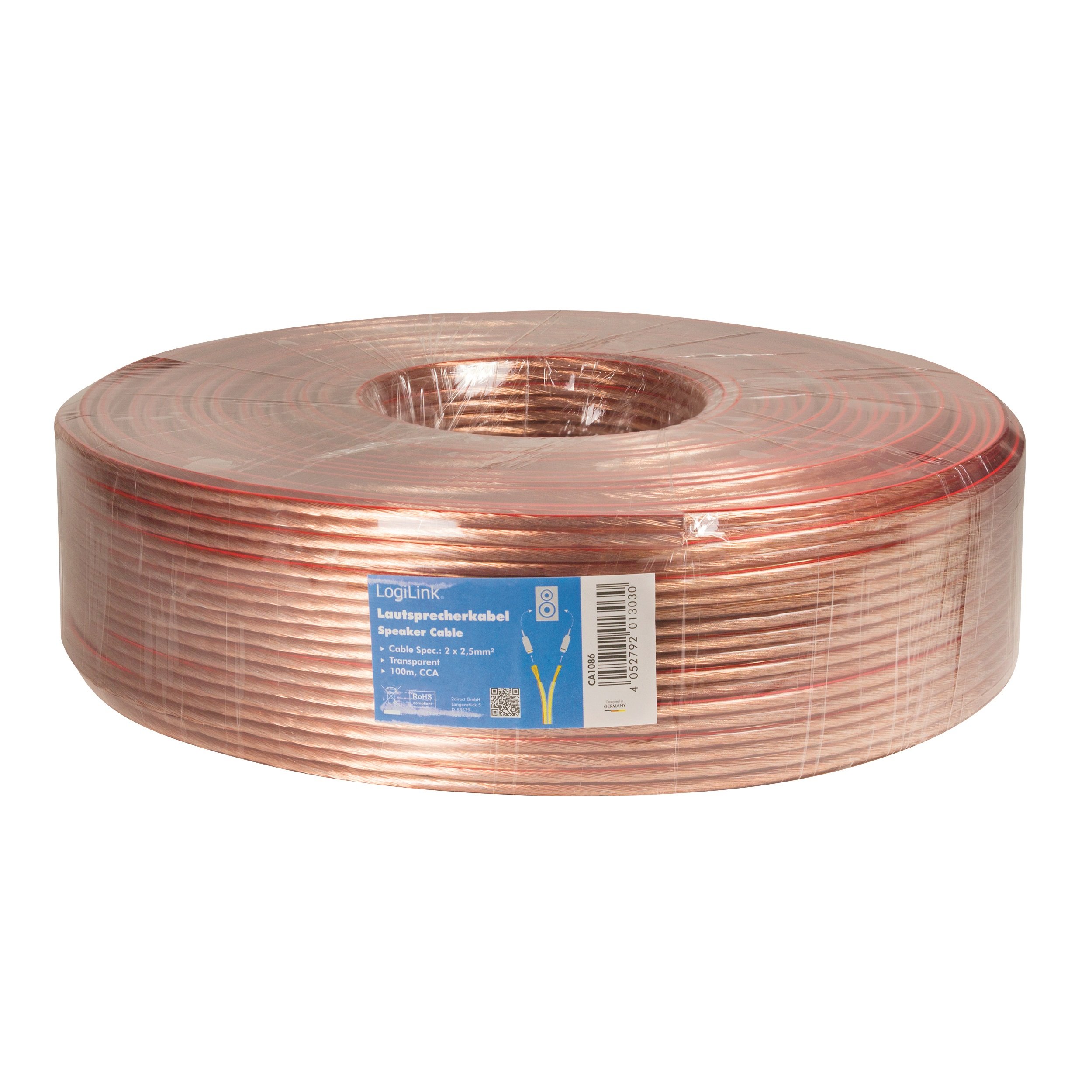 LogiLink Câble de Haut-Parleur pour système HiFi Transparent 2 x 2,50 mm 100 m CA1086