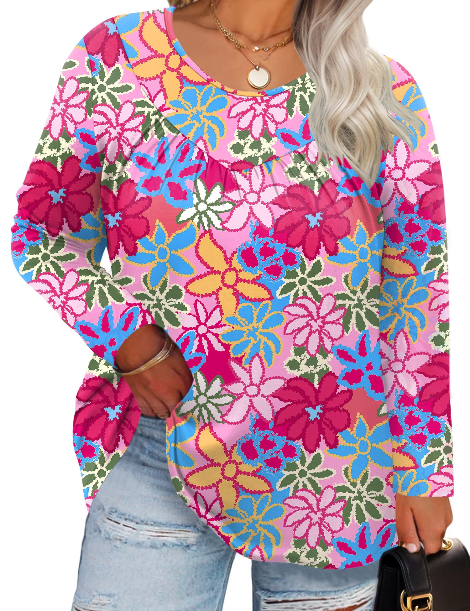 TFSDOD Womens Plus Size Tops Long Sleeve Blouses Crew Neck Shirts Casual Loose Tunic Tops 1X-5X