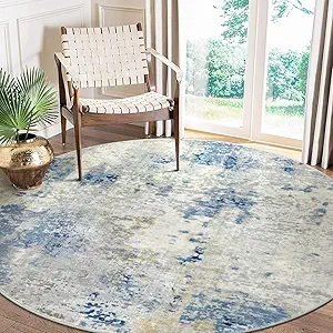 Lahome Modern Abstract Round Rug - 6Ft Large Blue Living Room Rug Washable 6x6 Circle Rugs for Bedroom Dining Room, Contemporary Indoor Office Carpet for Entryway Kitchen Table Home Nursery